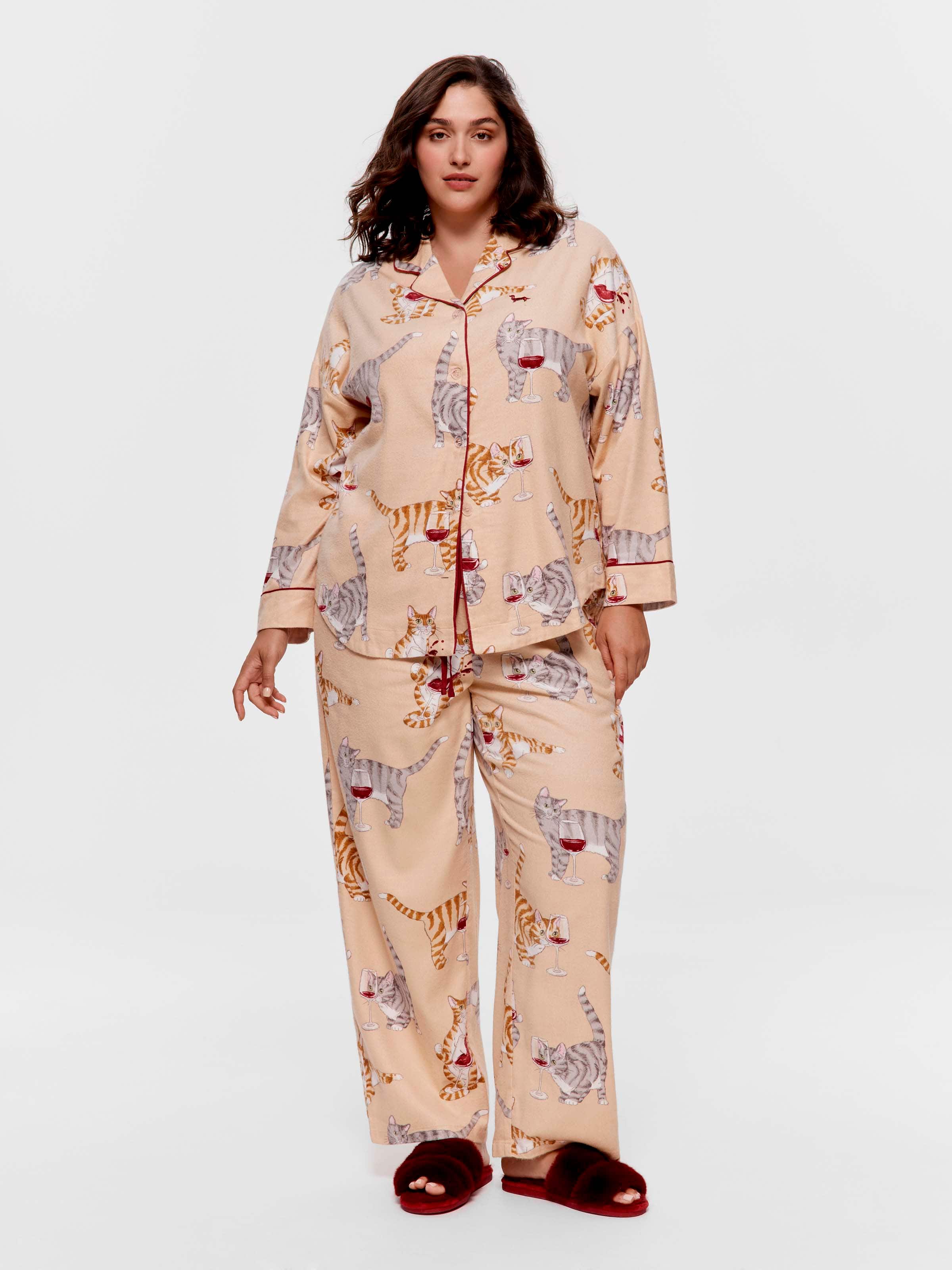 P.A. Plus Cats And Wine Bamboo Flannelette Classic Pj Set