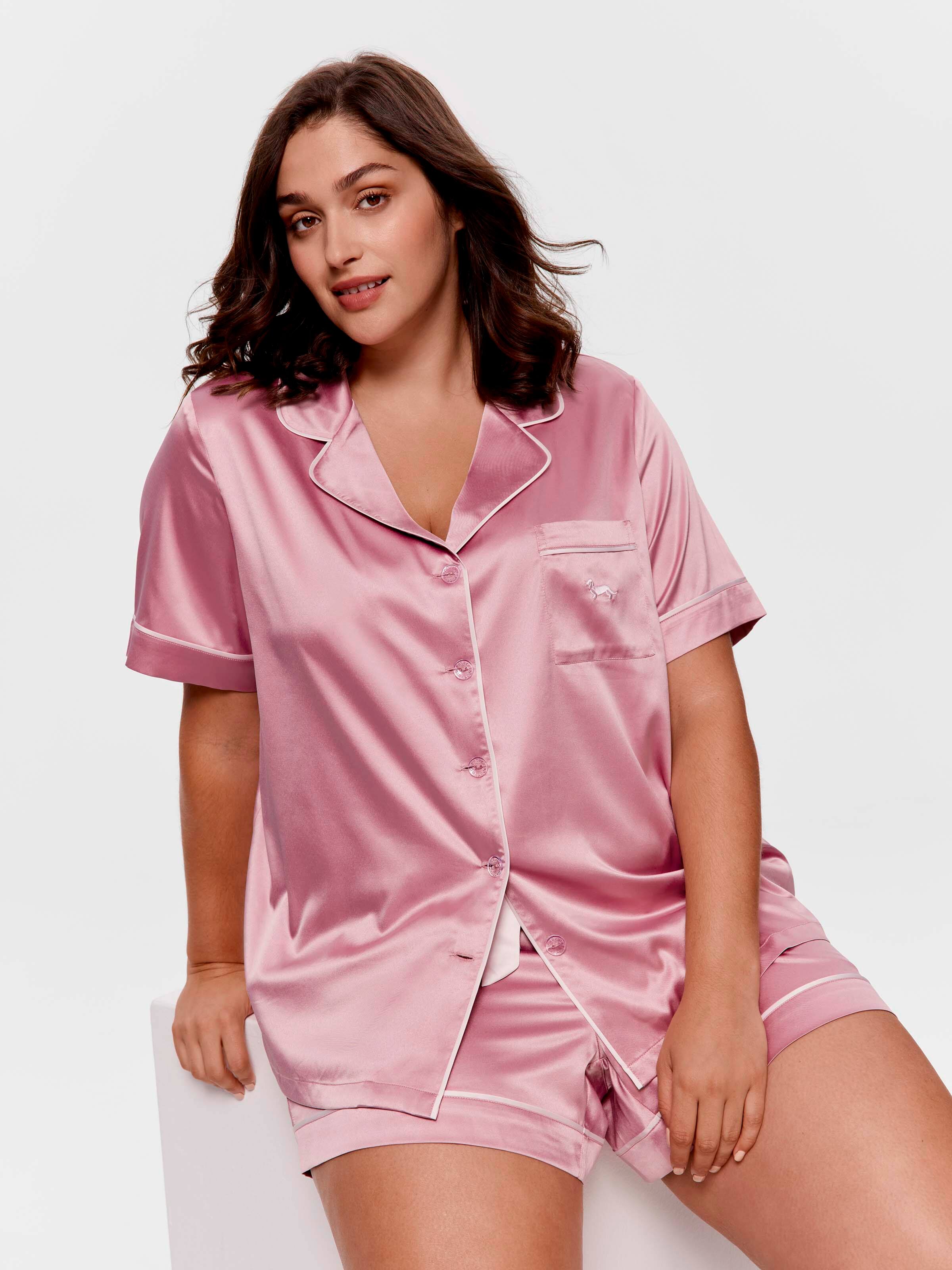 P.A. Plus Powder Pink Chic Satin Shortie Pj Set