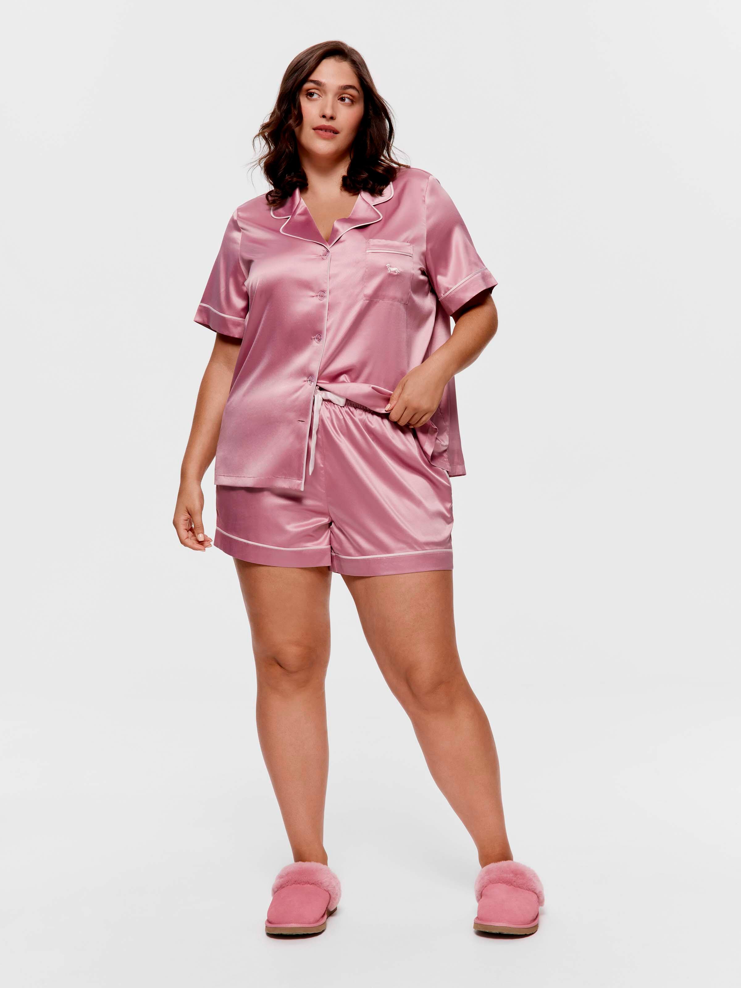 P.A. Plus Powder Pink Chic Satin Shortie Pj Set