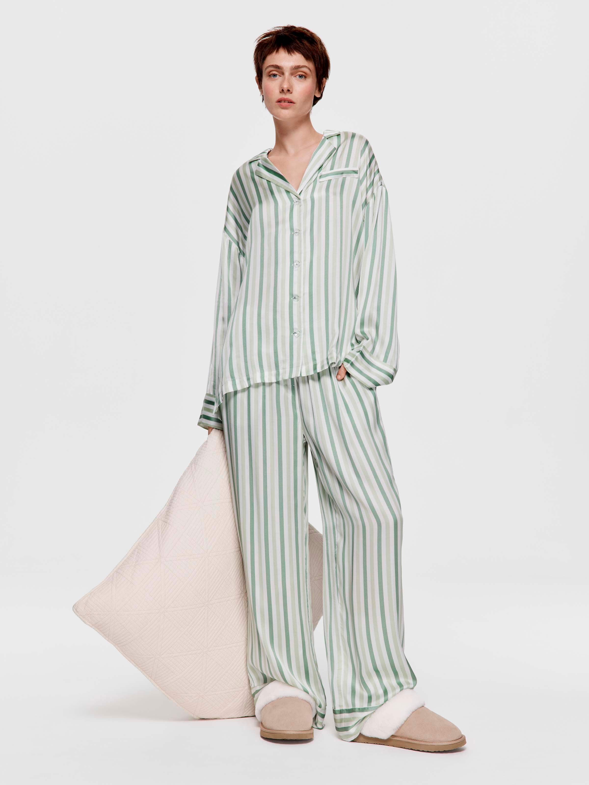 Green Stripe Oversized Long Pj Set