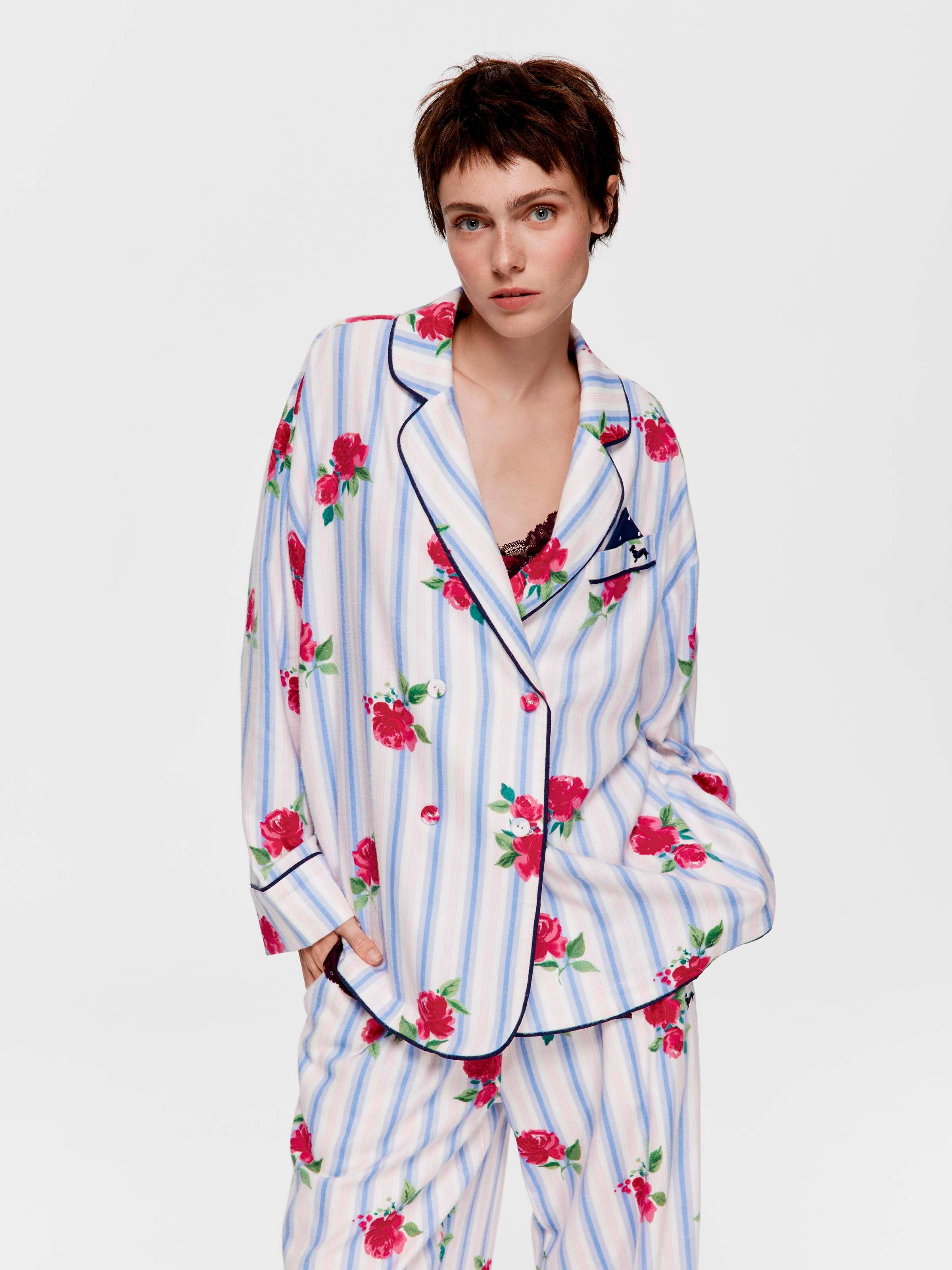 Floral Stripe Double Breasted Bamboo Flannelette Shirt