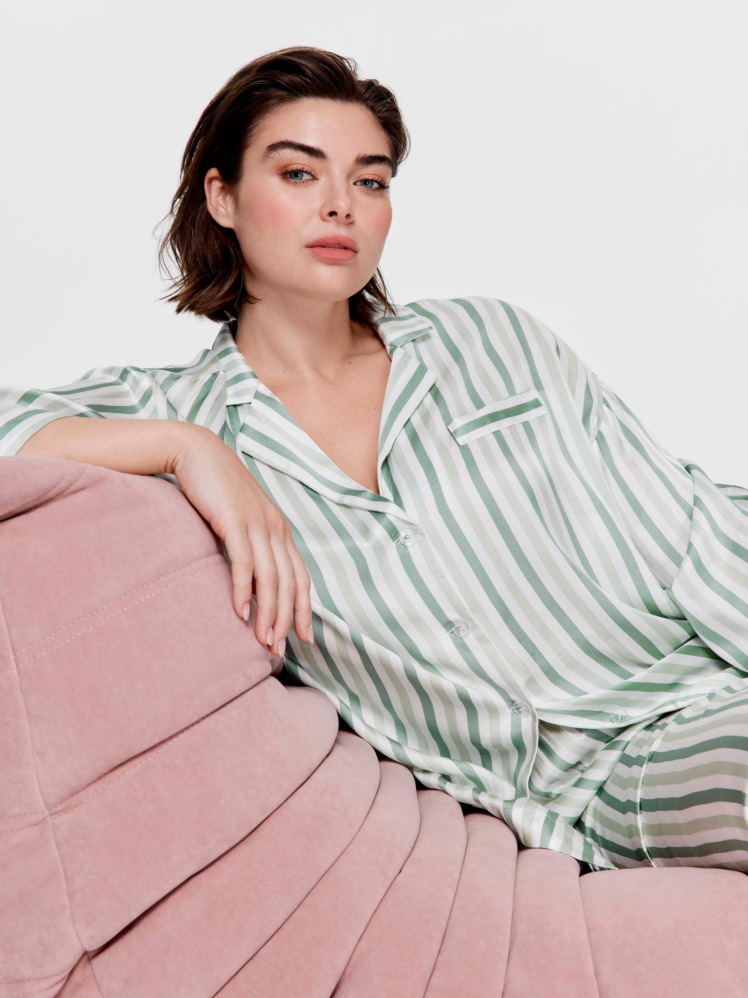 P.A. Plus Green Stripe Oversized Long Pj Set