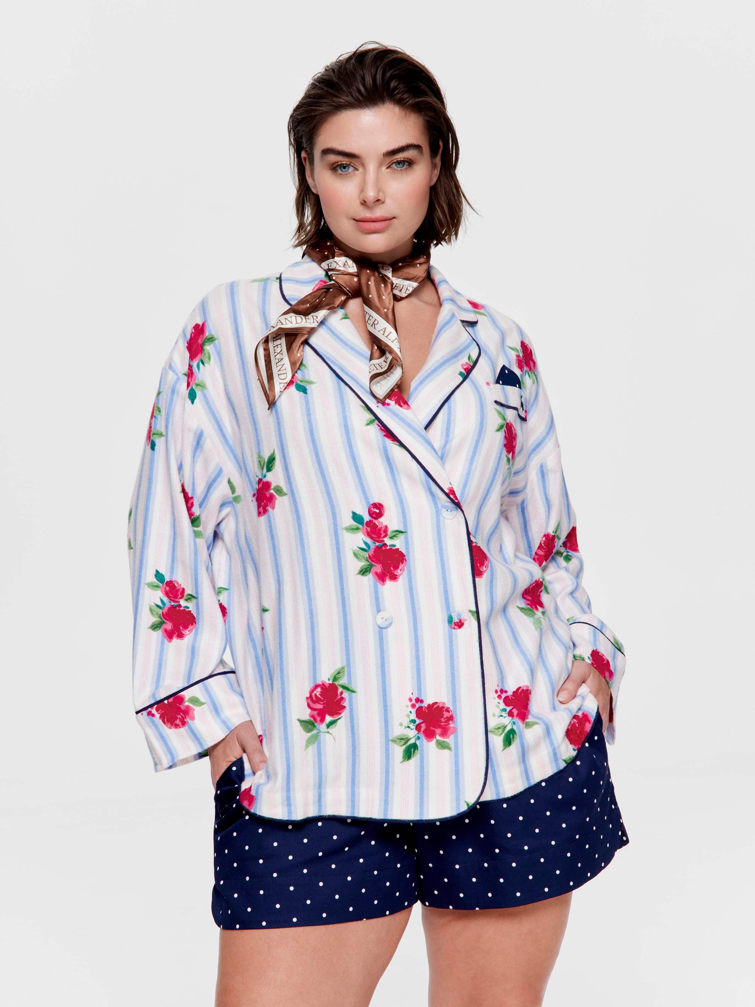 P.A. Plus Floral Stripe Double Breasted Bamboo Flannelette Shirt