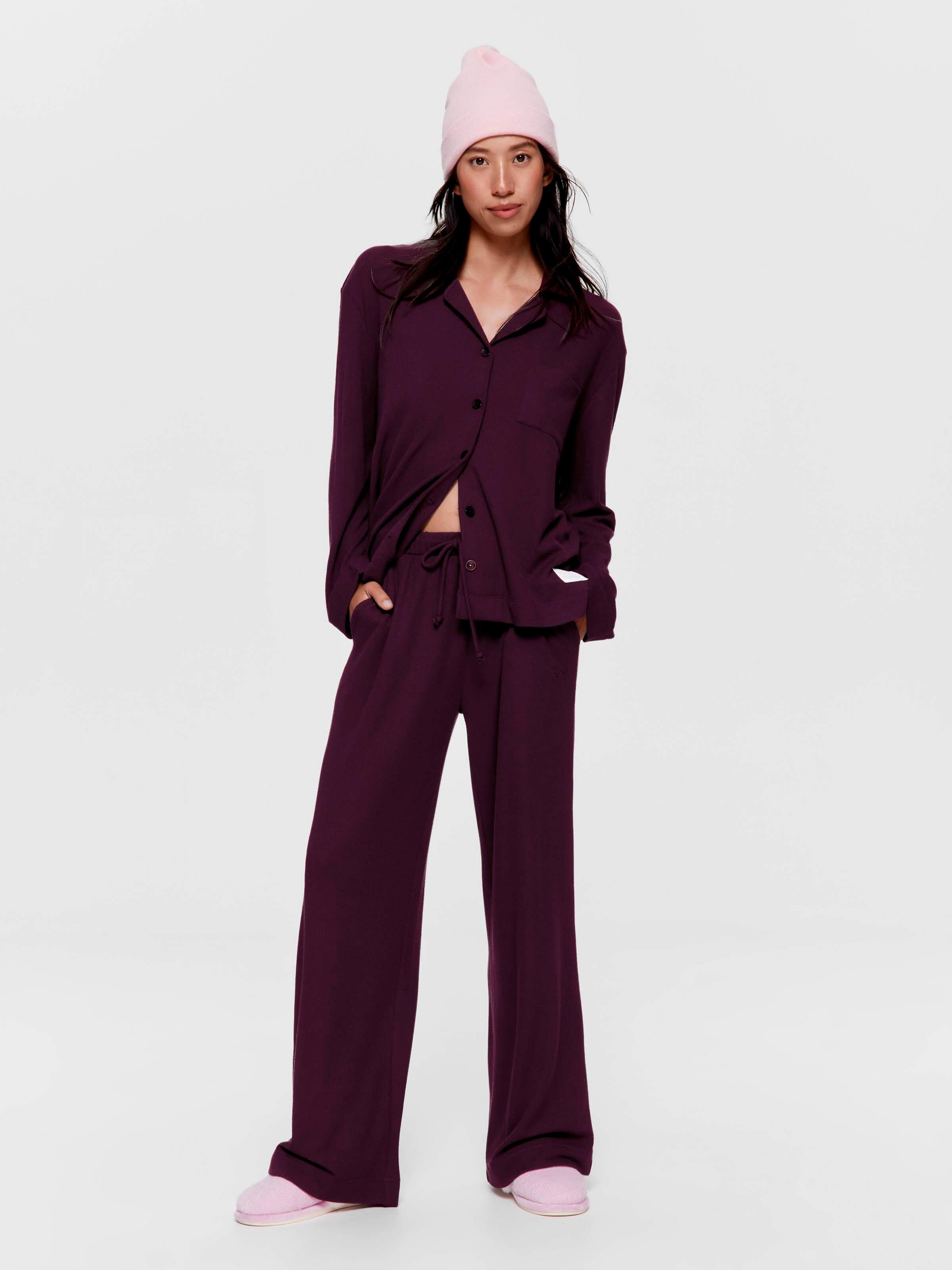 Plum Waffle Straight Leg Pj Pant