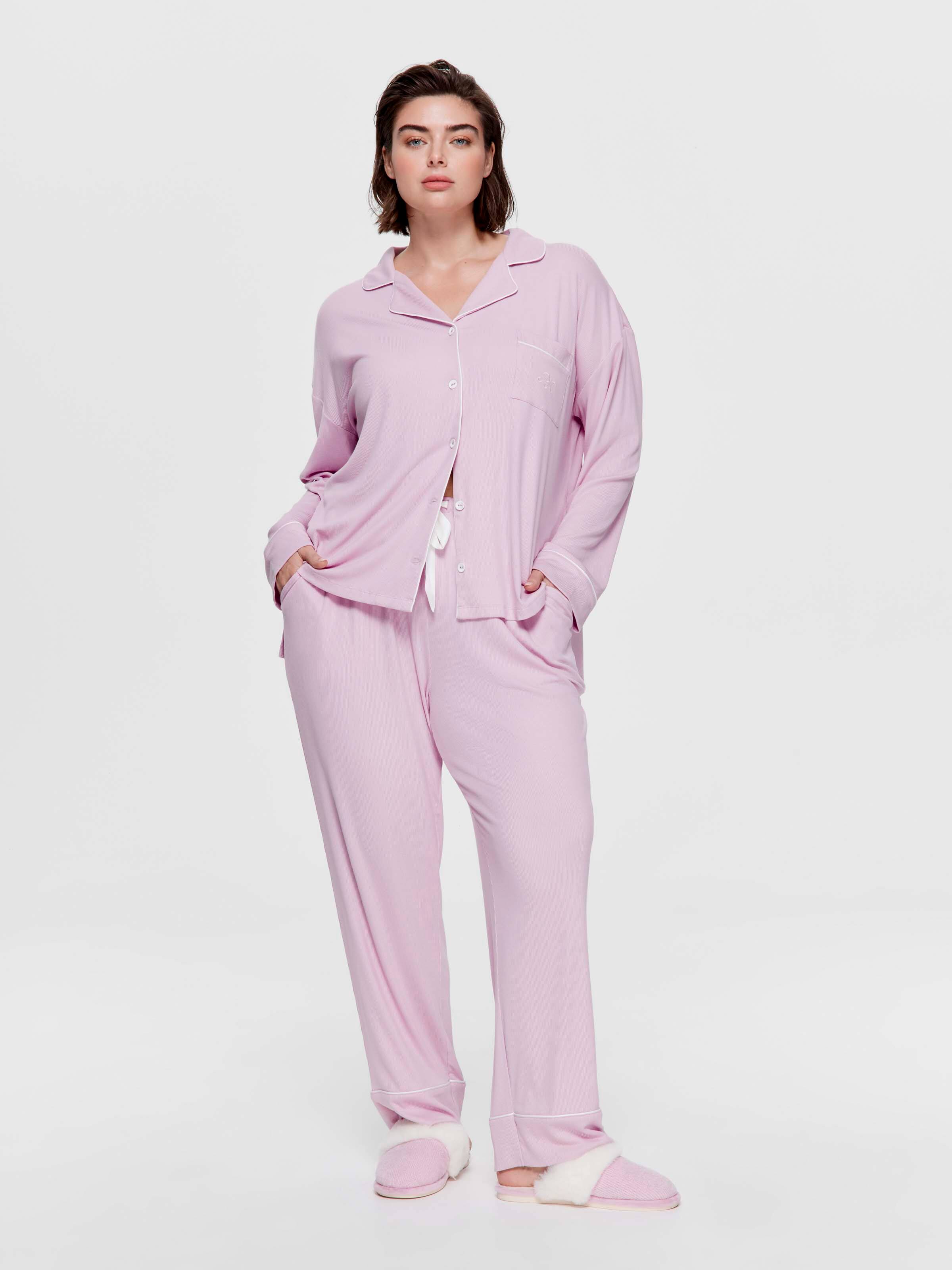 P.A. Plus Lilac Bamboo Rib Long Pj Set