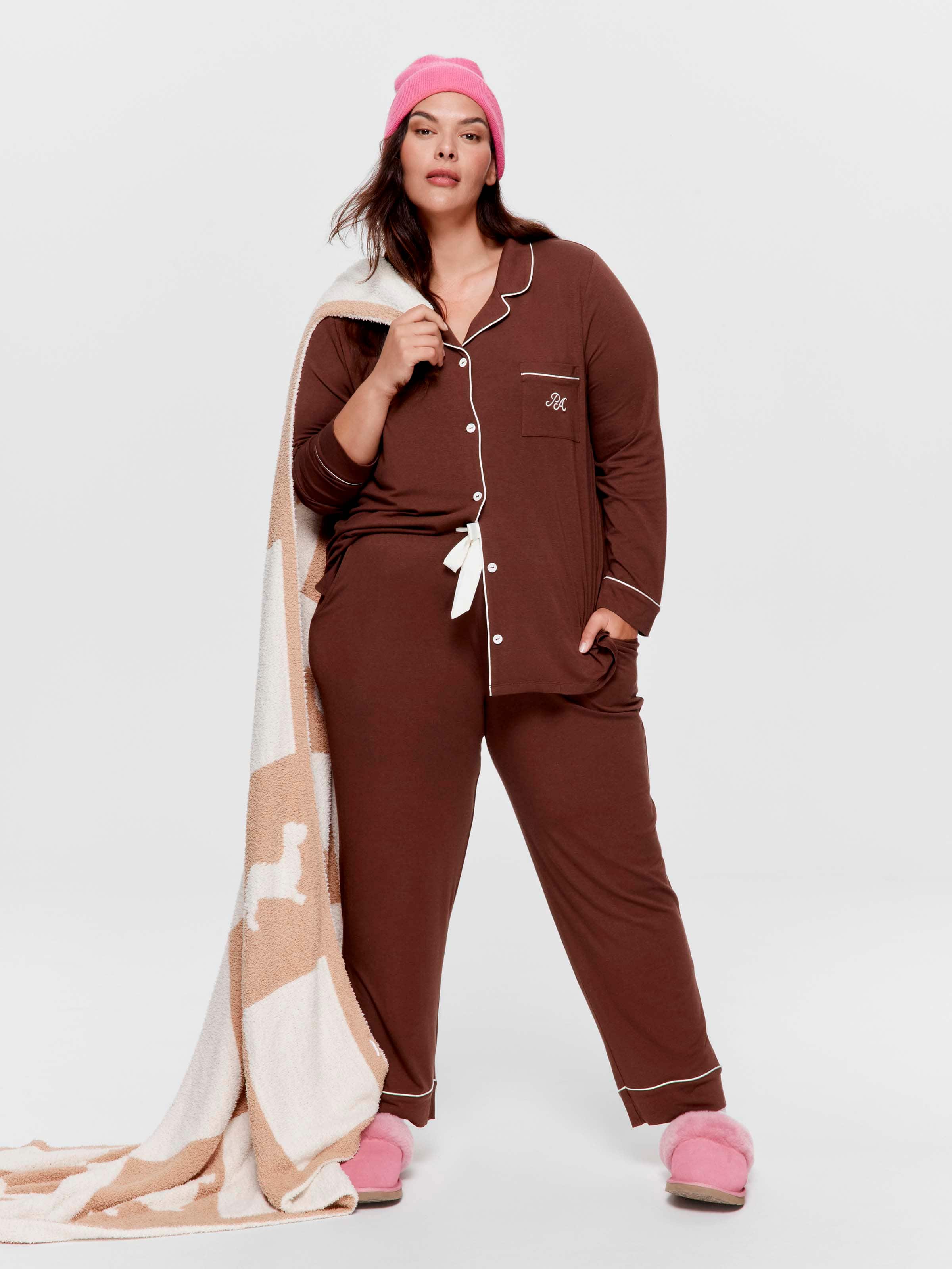 P.A. Plus Milk Chocolate Bamboo Jersey Long Pj Set