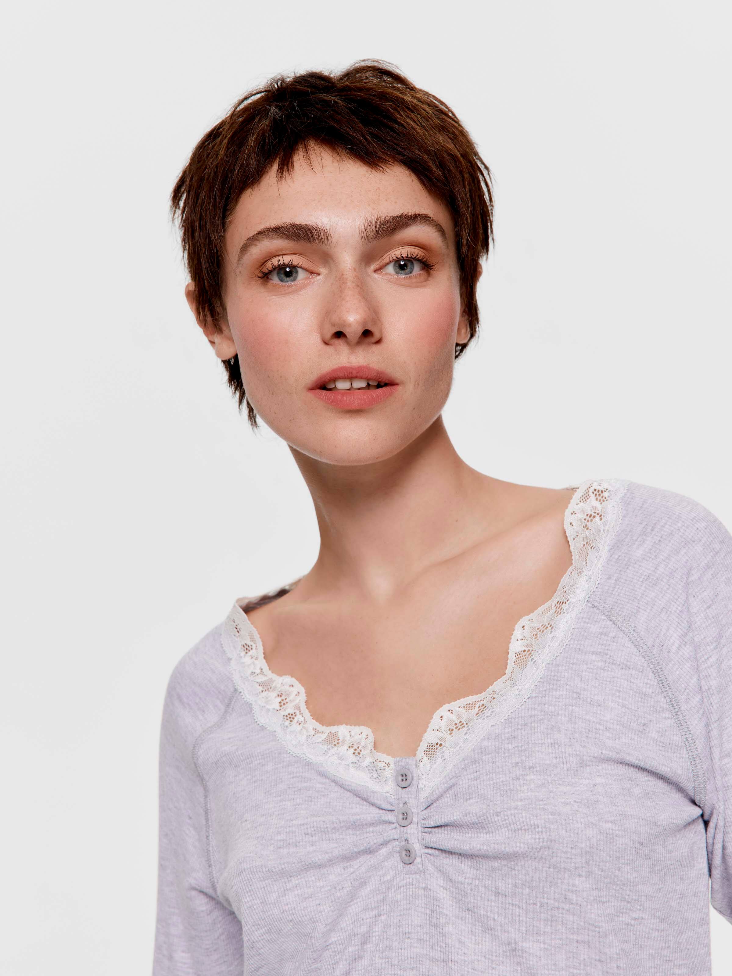 Grey Marle Lace Henley