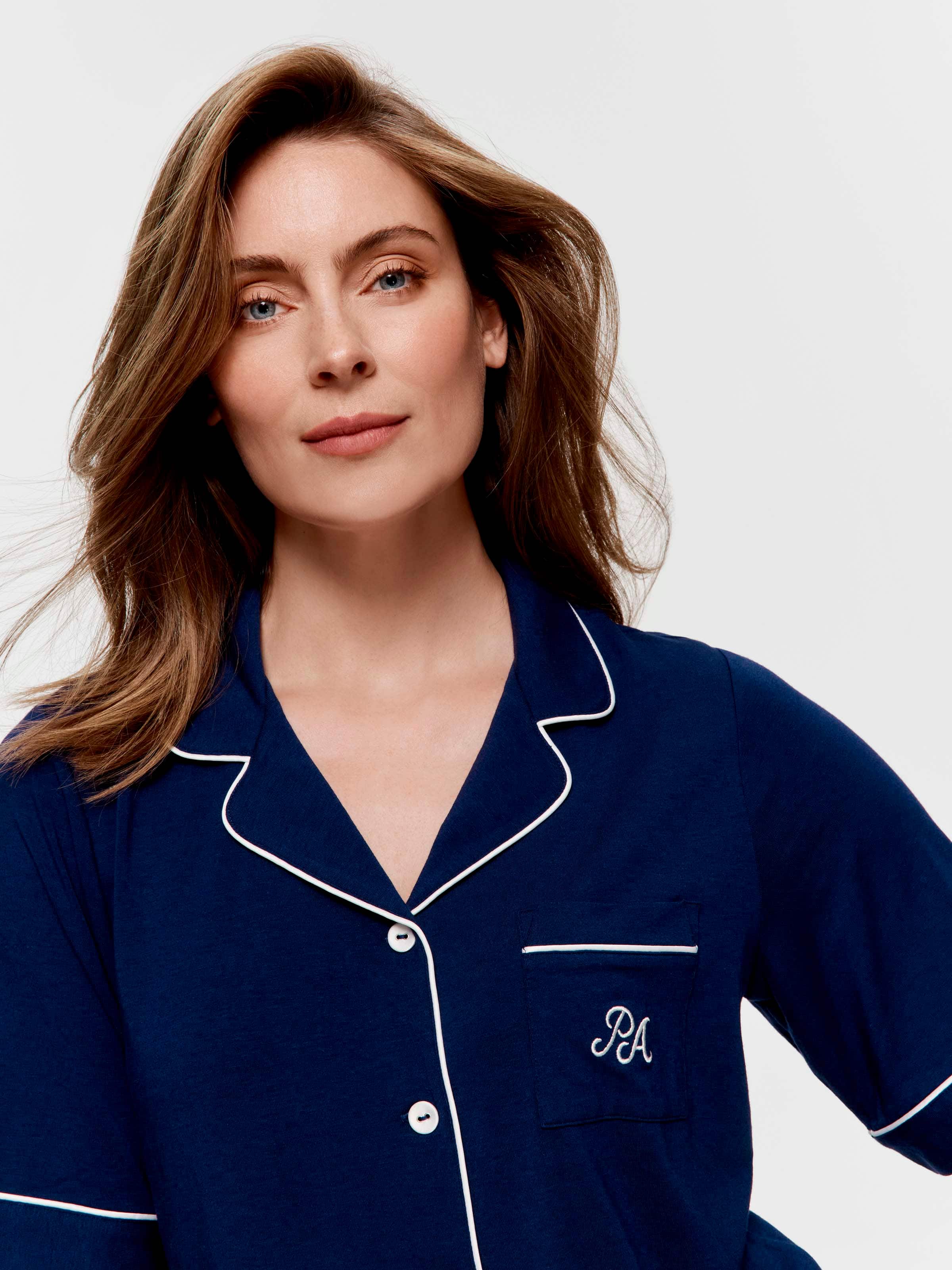 Navy Bamboo Jersey Shortie Pj Set