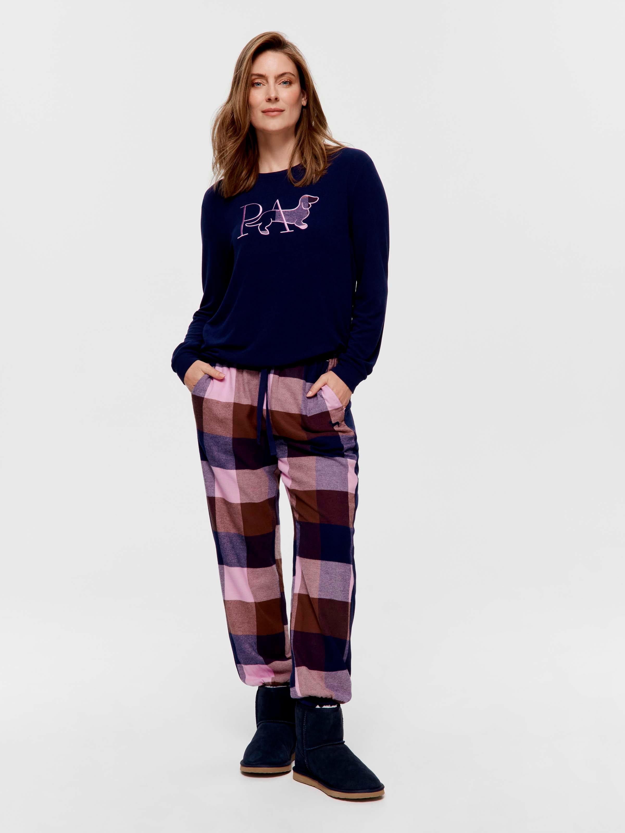 Navy & Choc Check Penny Fuzzy Sweater