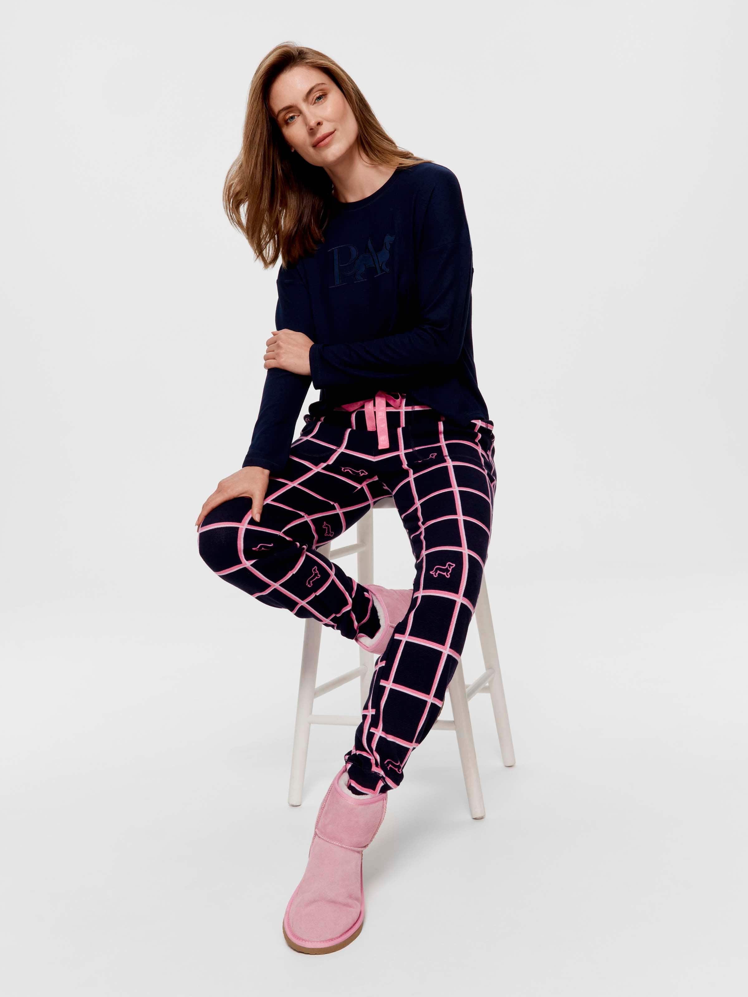 Navy Windowpane Waffle Easy Pj Pant