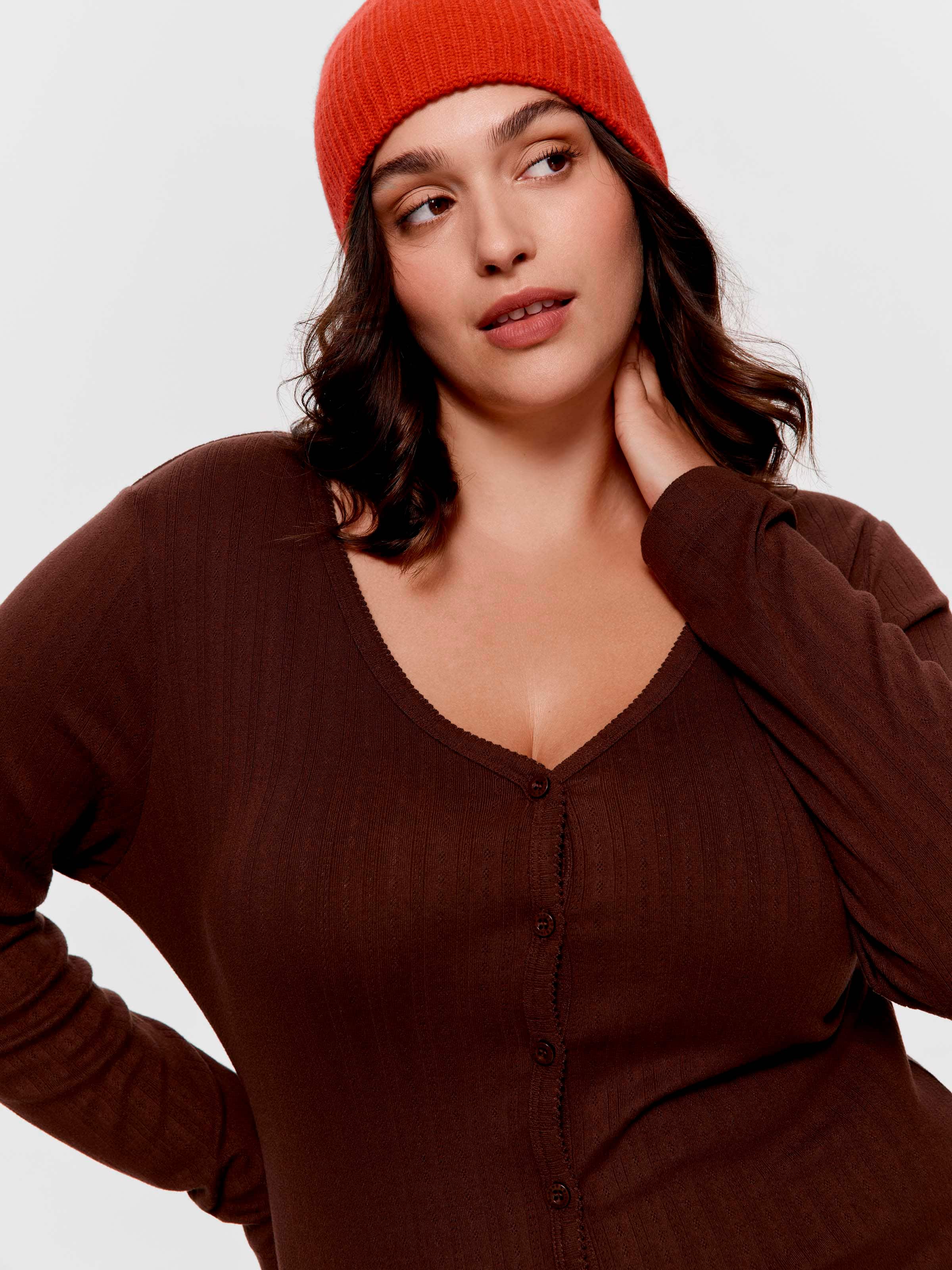 P.A. Plus Chocolate Pointelle Cardi Top