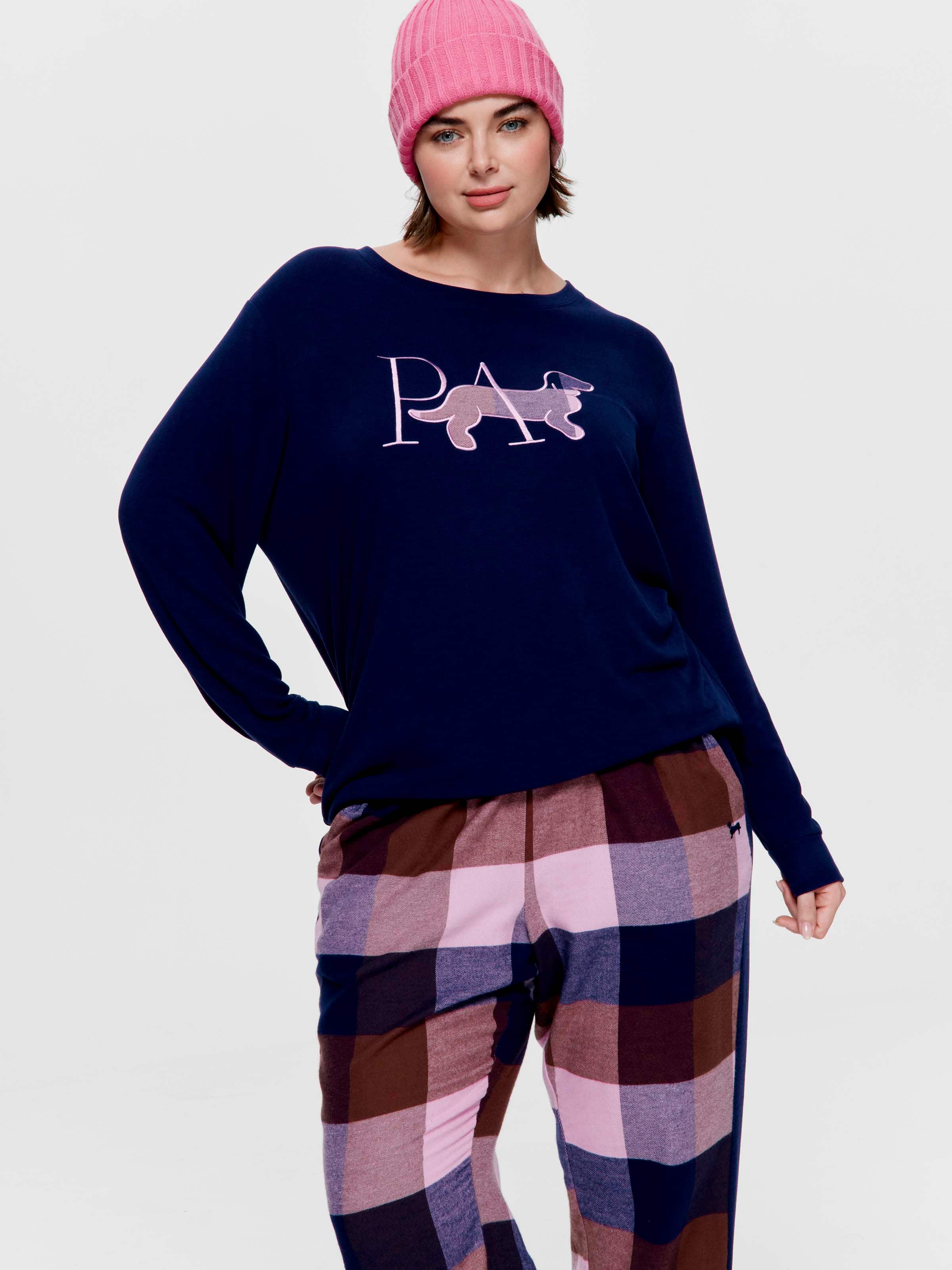 P.A. Plus Navy & Choc Check Penny Fuzzy Sweater