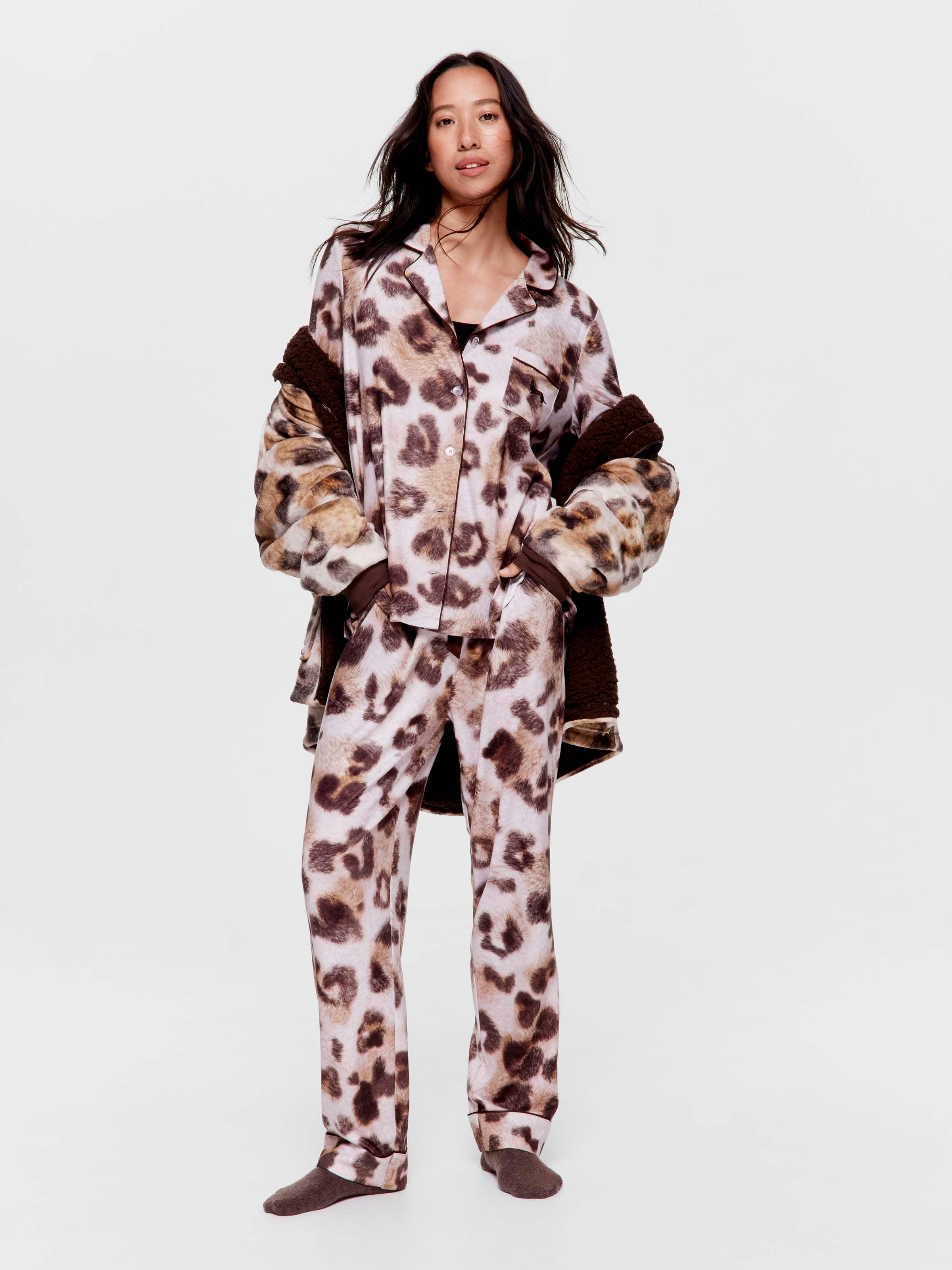Leopard Plush Long Pj Set