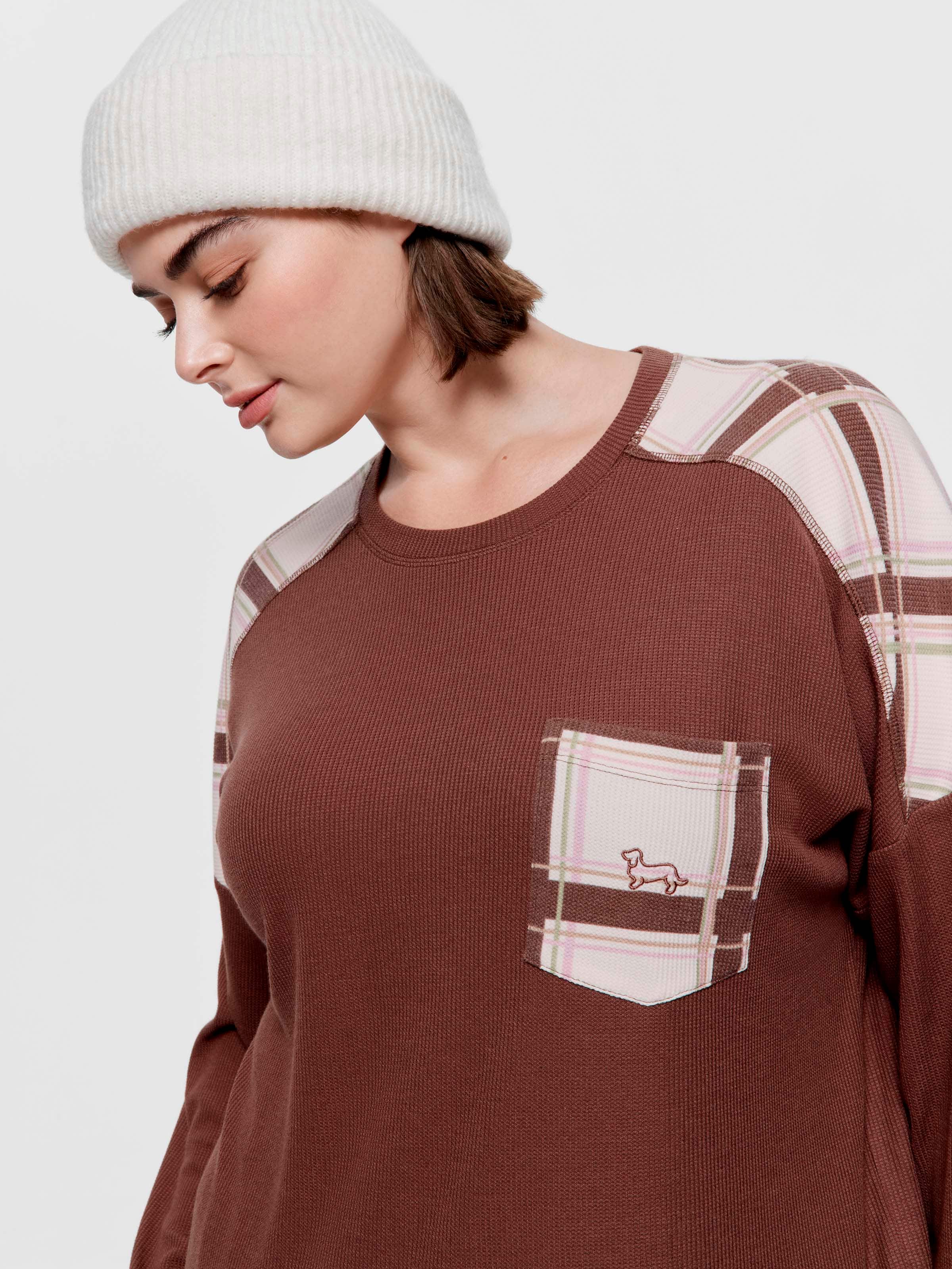 P.A. Plus Grandpa Check Waffle Long Sleeve Top