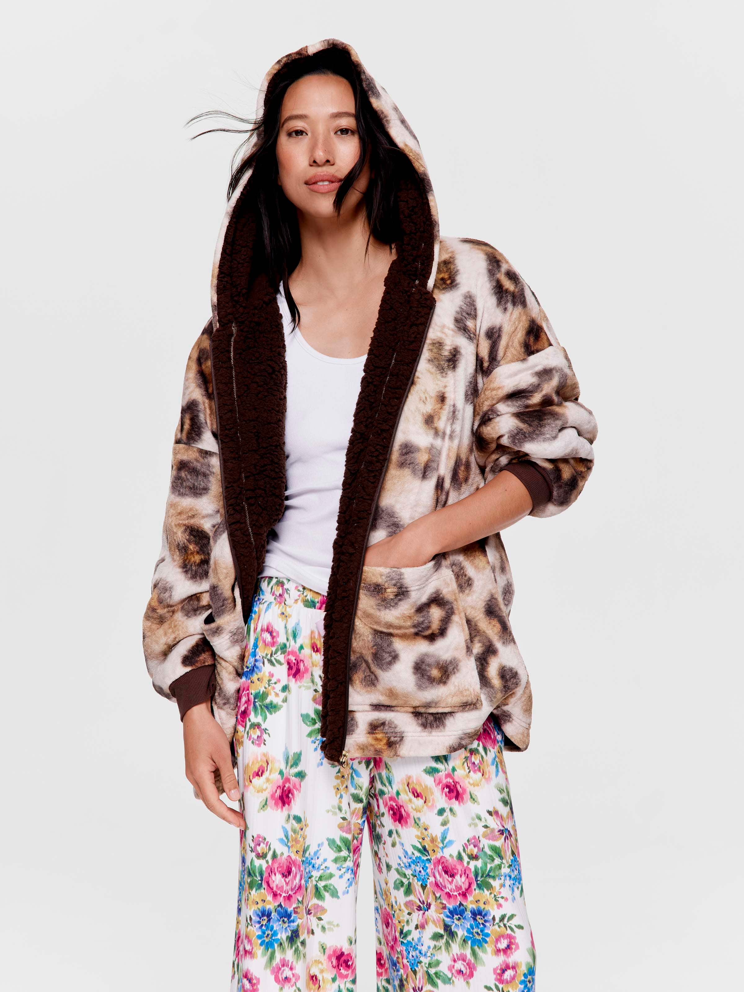 Leopard Fleece Hooded Jacket