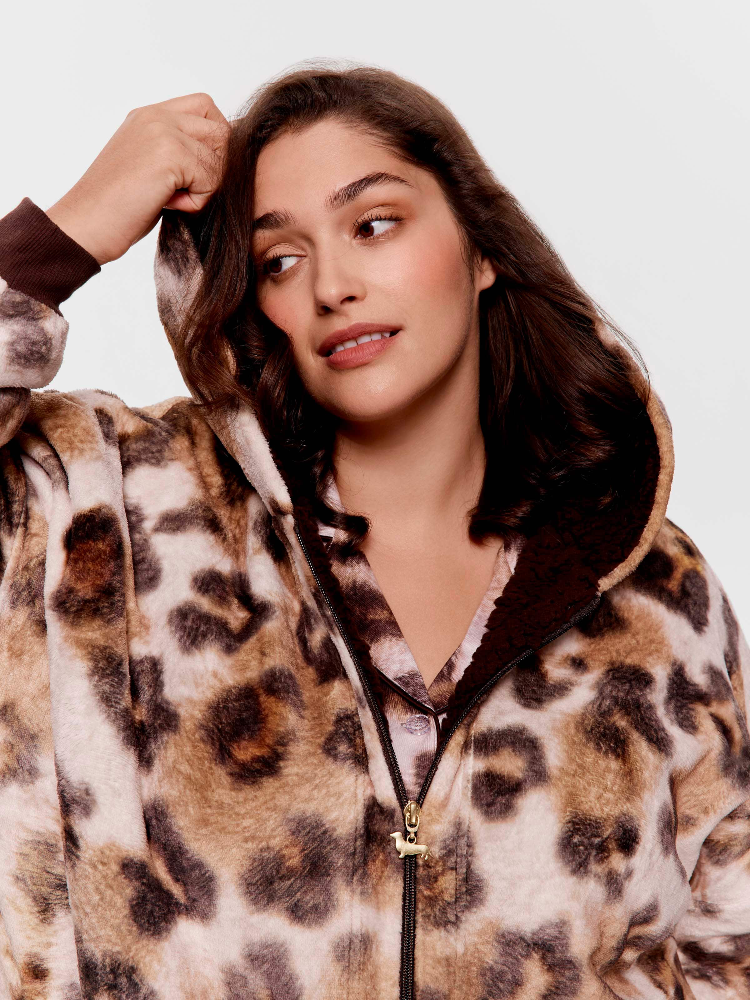 P.A. Plus Leopard Fleece Hooded Jacket