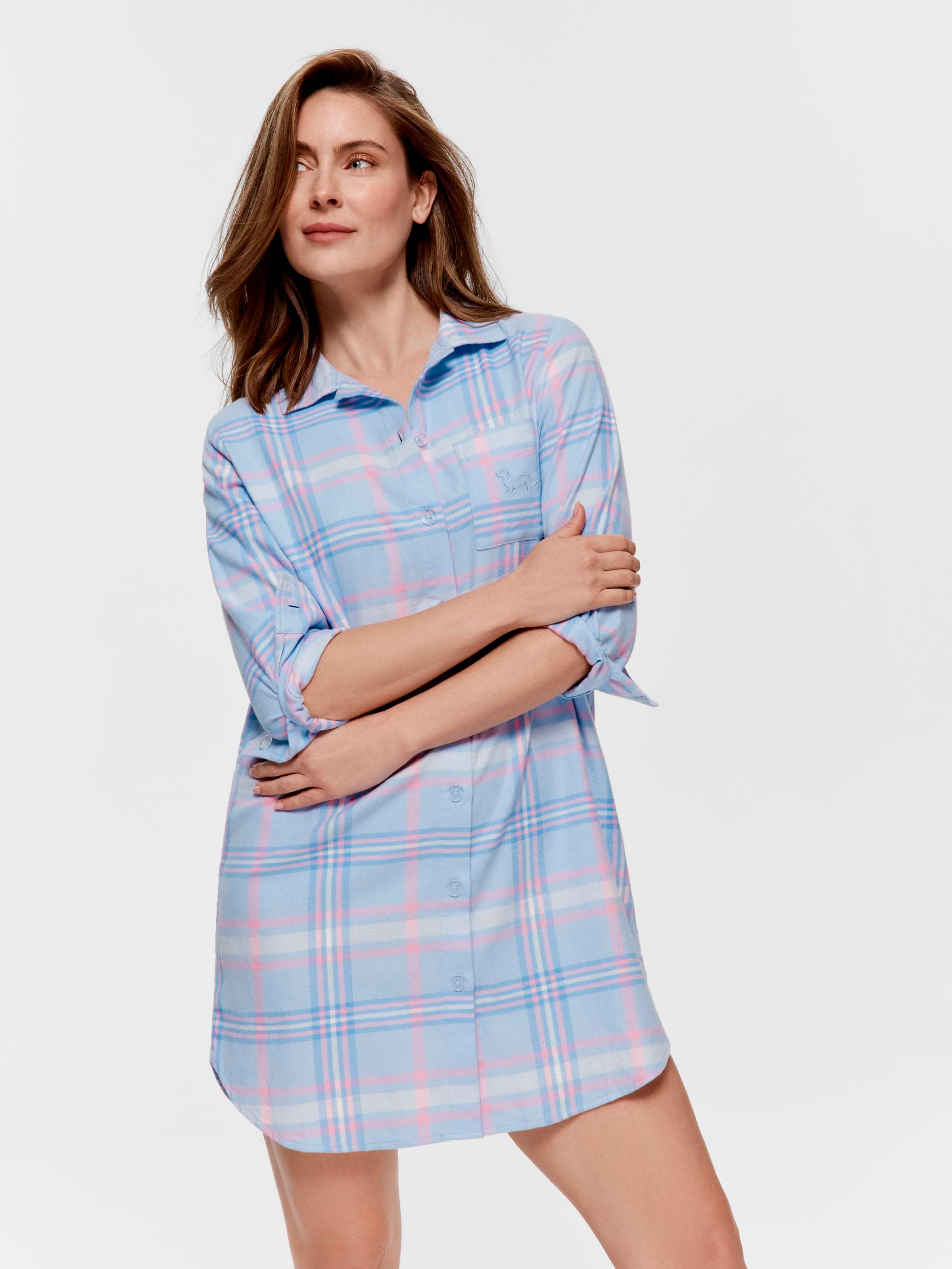 Cornflower 100% Cotton Flannelette Long Sleeve Nightshirt