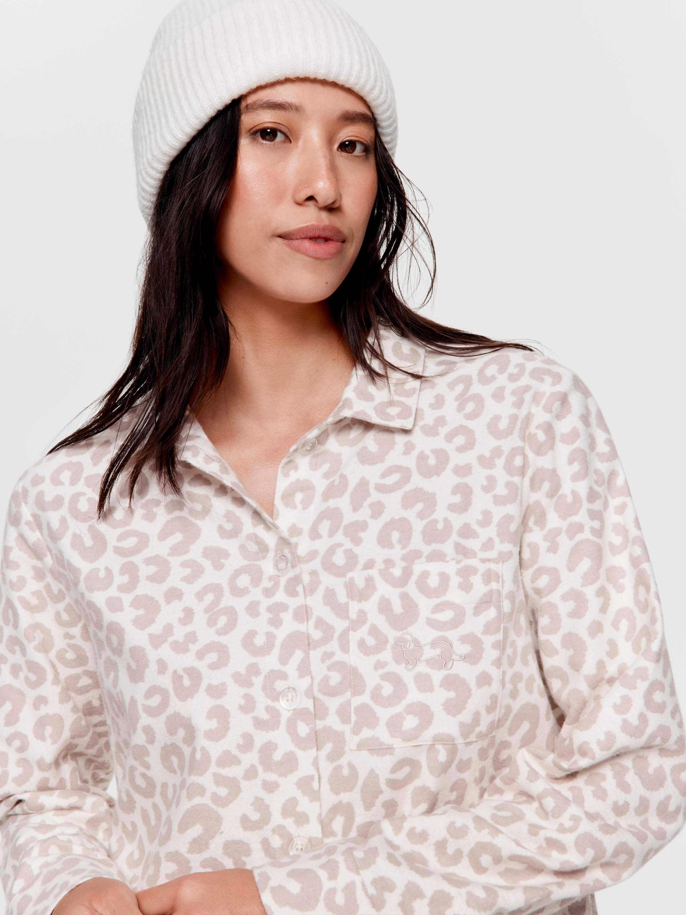 Leopard 100% Cotton Flannelette Long Sleeve Nightshirt