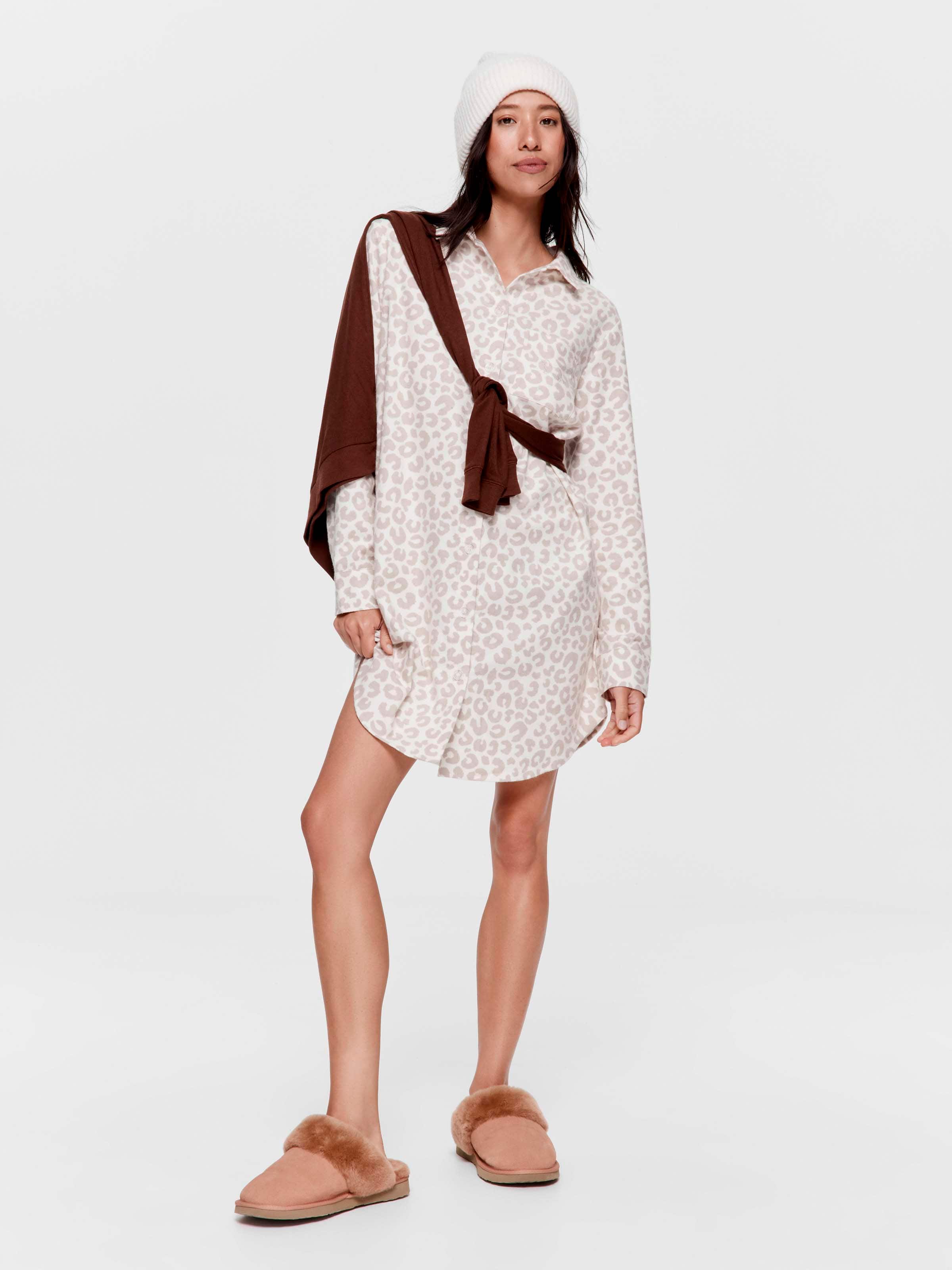 Leopard 100% Cotton Flannelette Long Sleeve Nightshirt