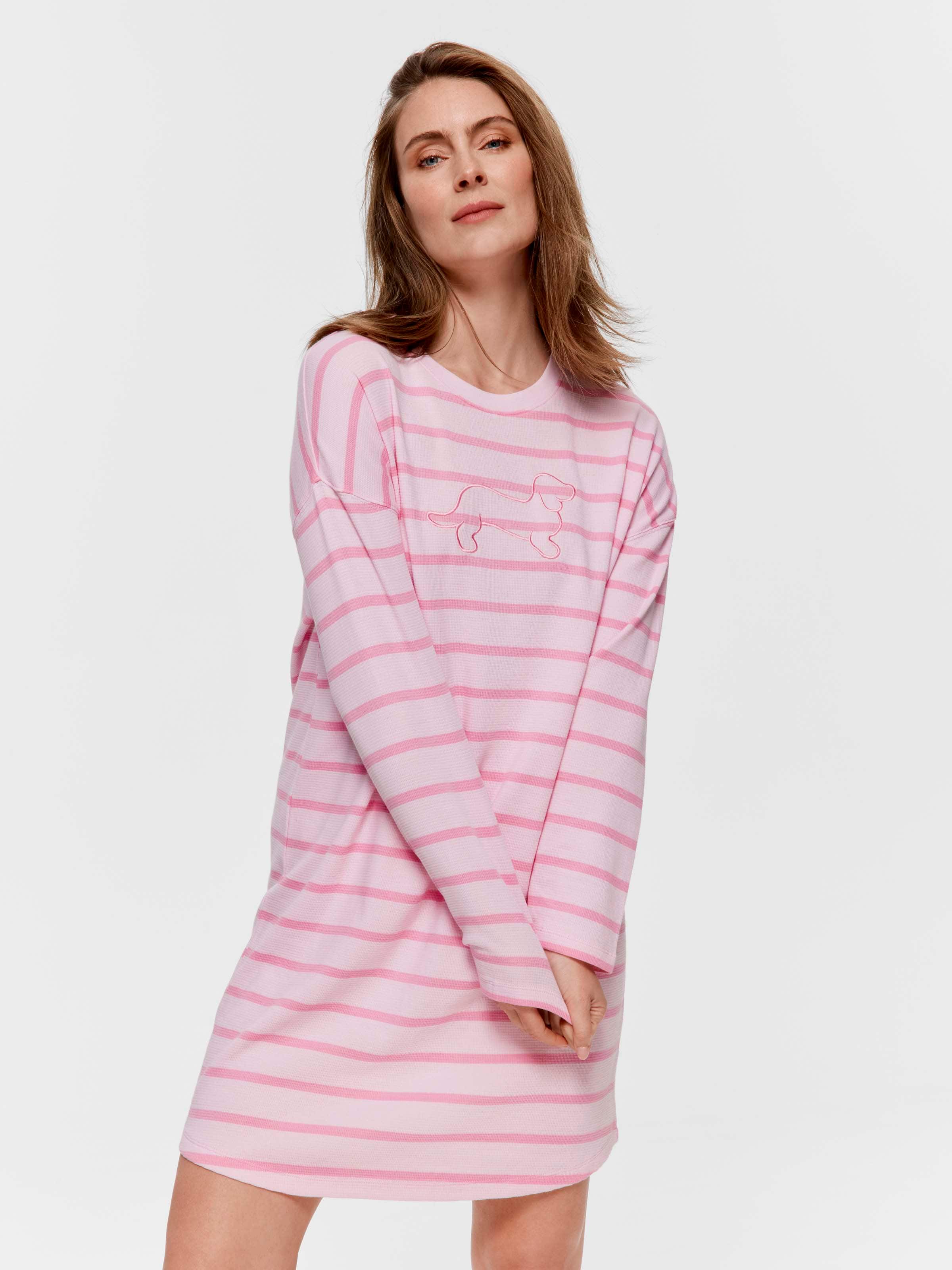 Pink Penny Stripe Waffle Long Sleeve Nightie