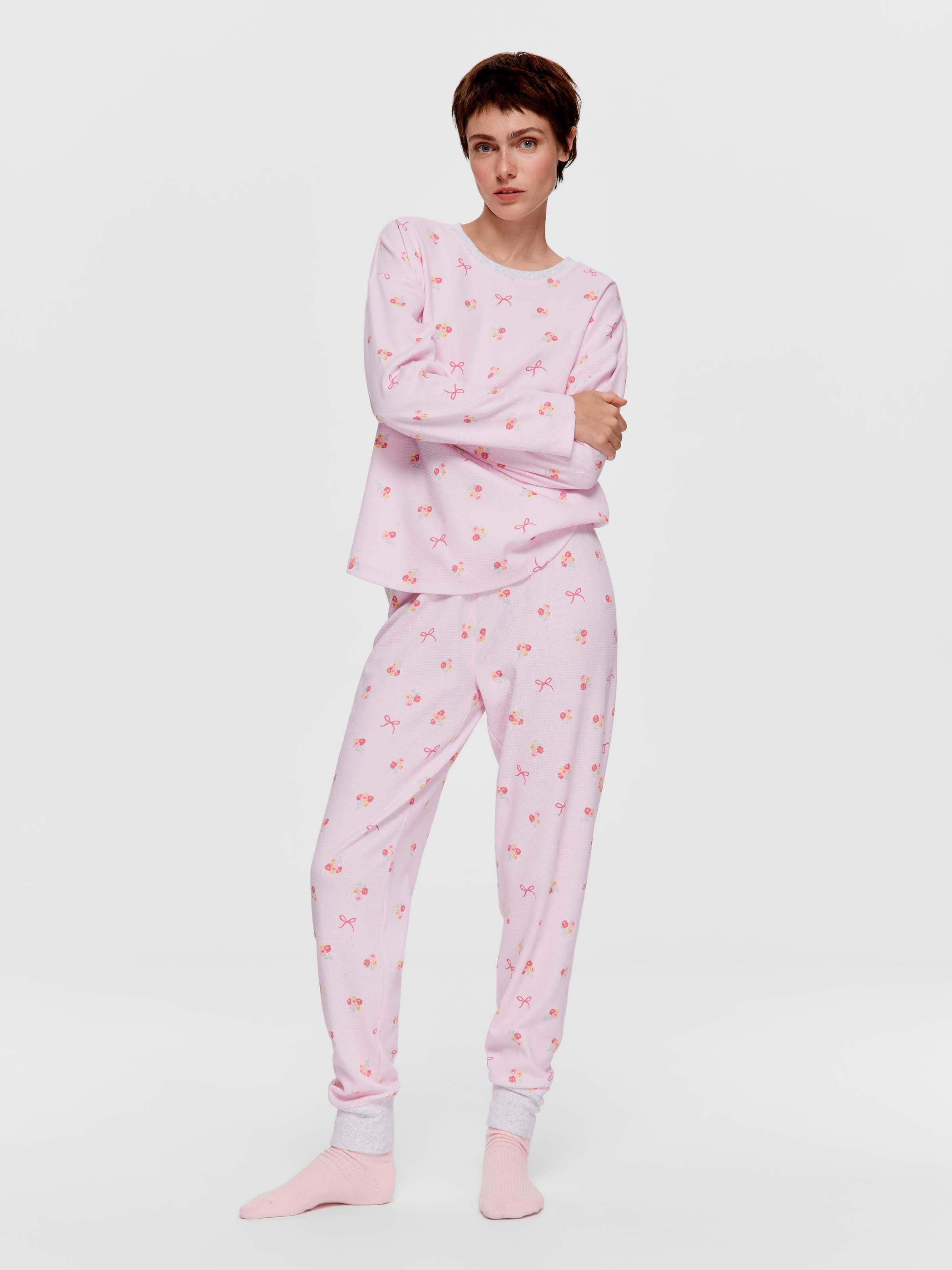 Floral Waffle Long Pj Set