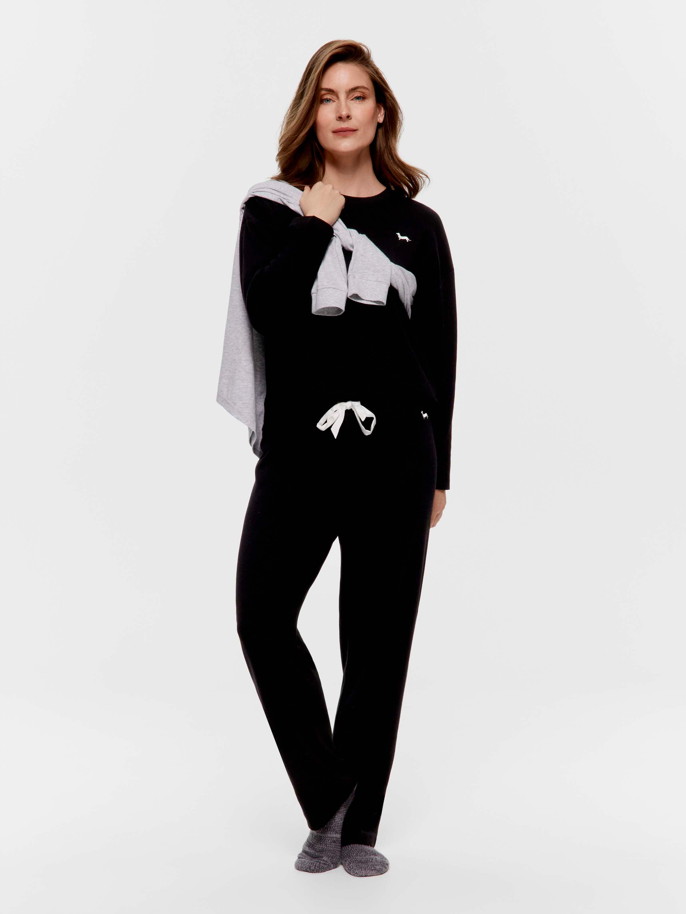 Black Waffle Tapered Pj Pant