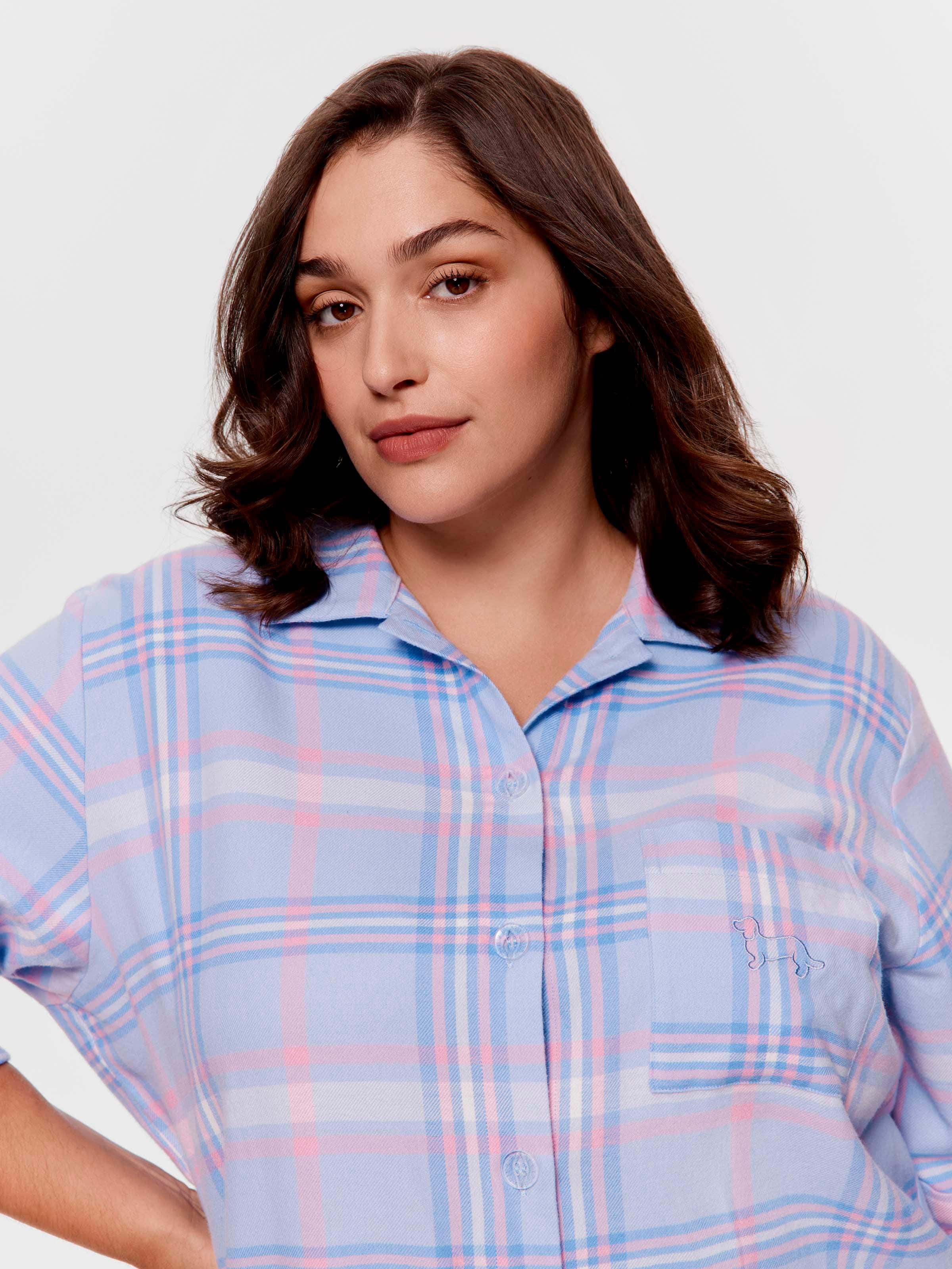 P.A. Plus Cornflower 100% Cotton Flannelette Long Sleeve Nightshirt