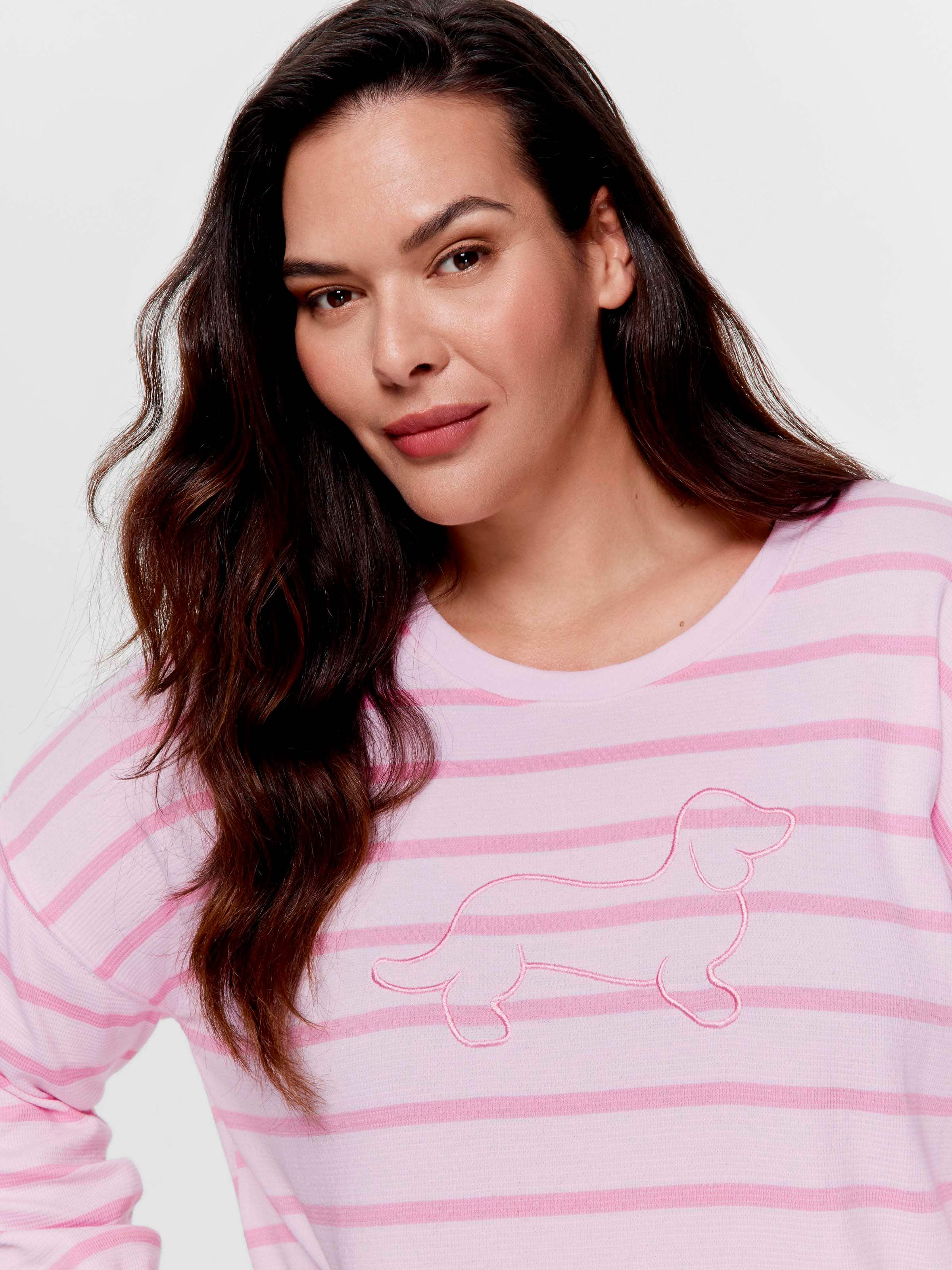 P.A. Plus Pink Penny Stripe Waffle Long Sleeve Nightie