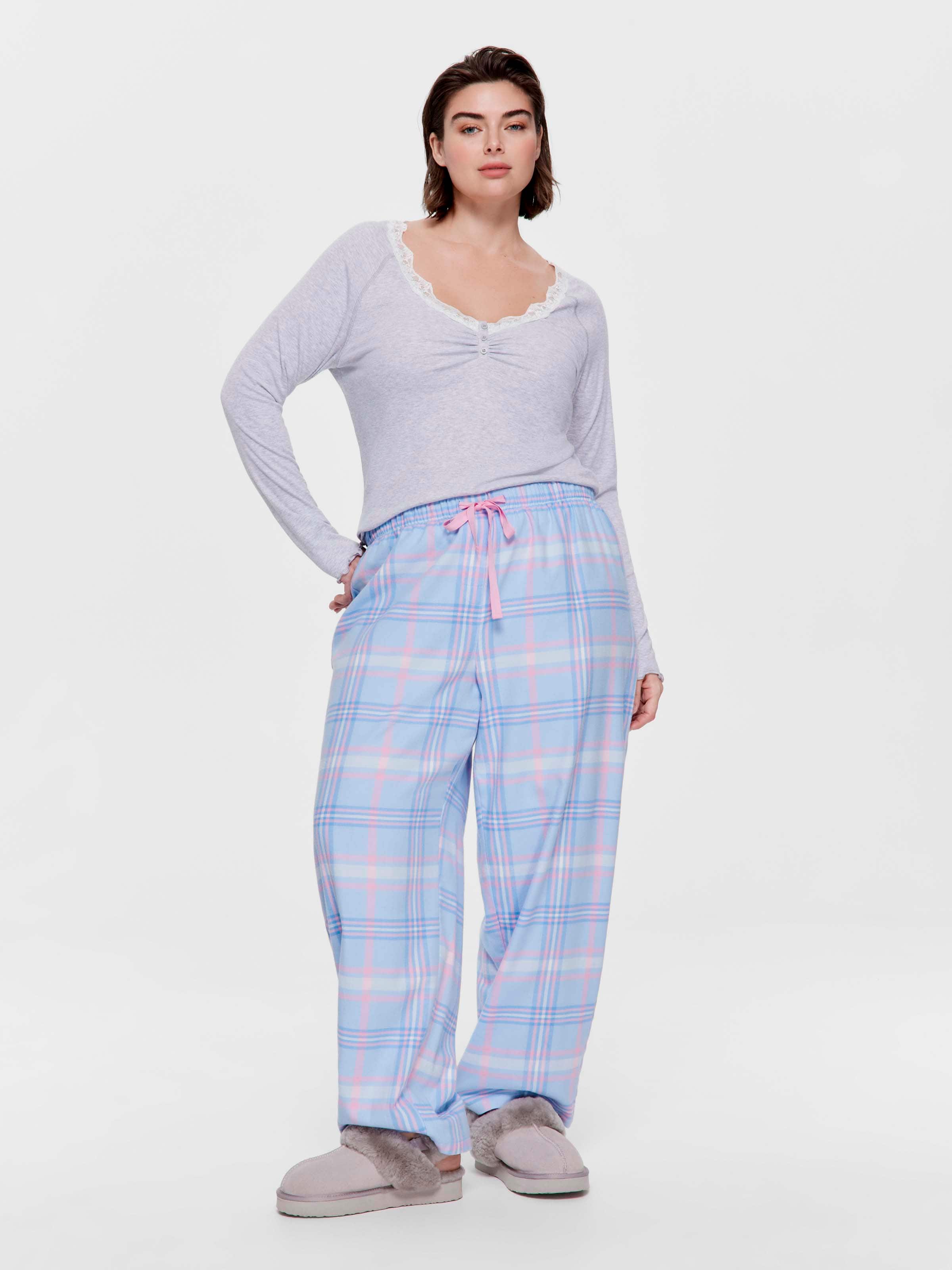 P.A. Plus Cornflower Check 100% Cotton Flannelette Classic Pj Pant