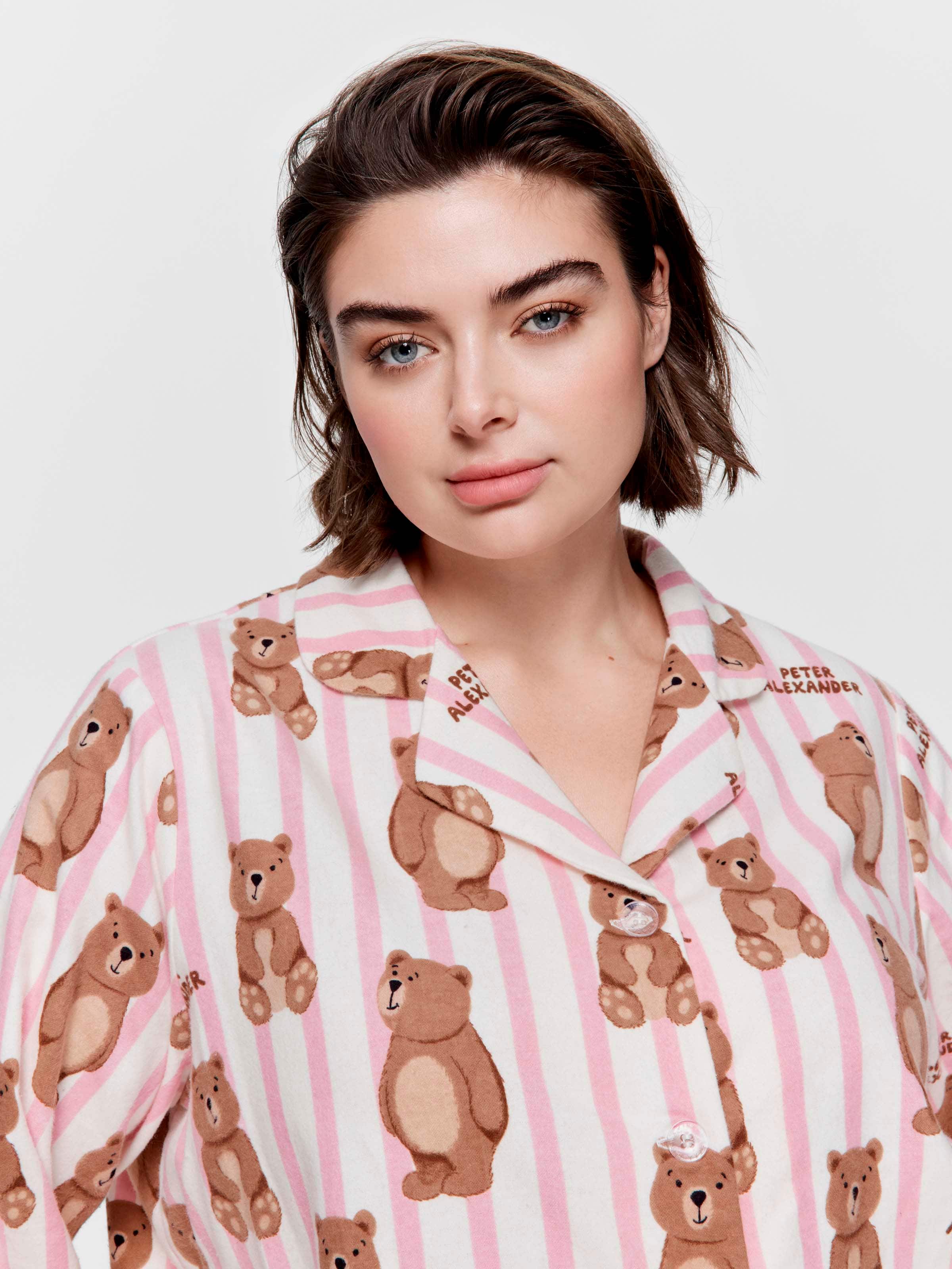 P.A. Plus Bear Stripe 100% Cotton Flannelette Classic Pj Set