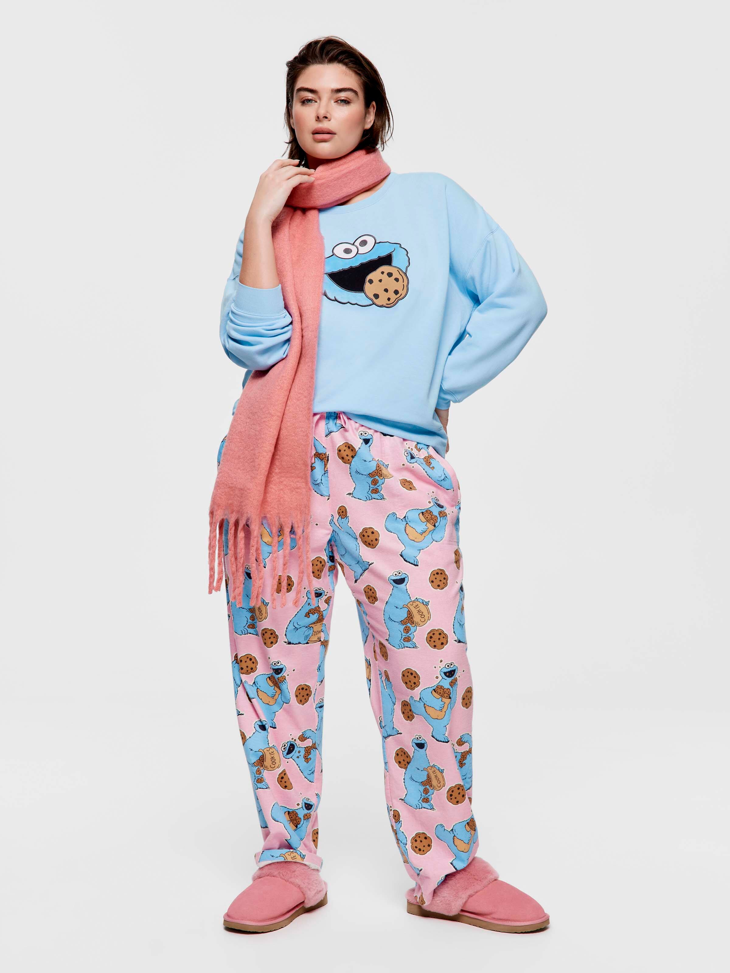 P.A. Plus Cookie Monster 100% Cotton Flannelette Roll Up Pj Pant