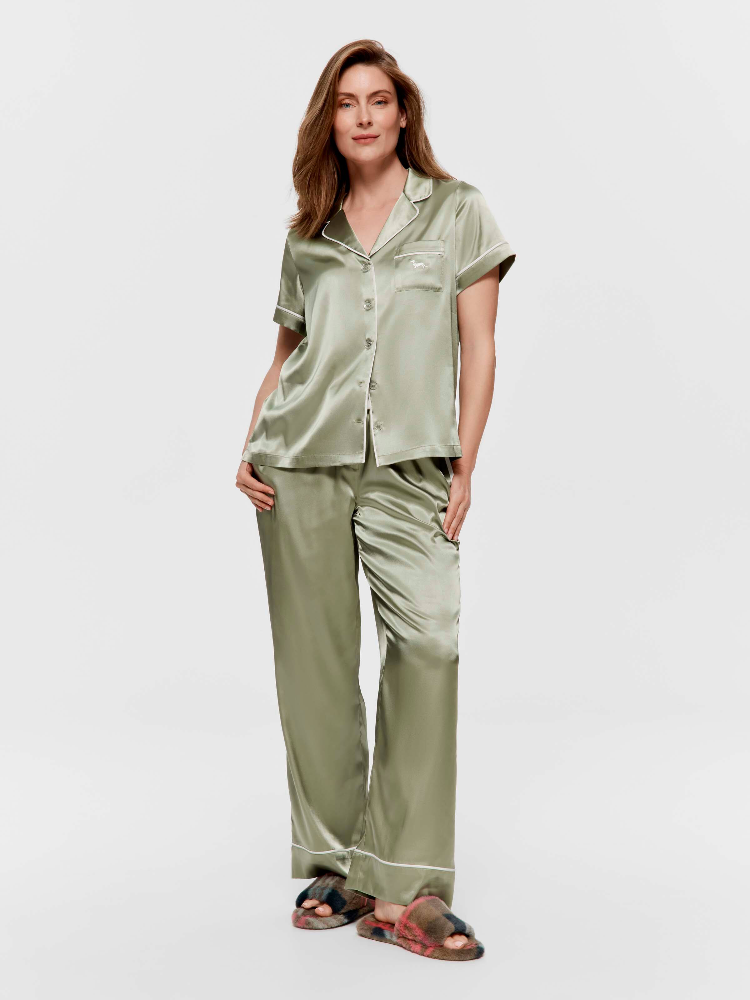 Sage Chic Satin Short Sleeve & Pant Pj Set