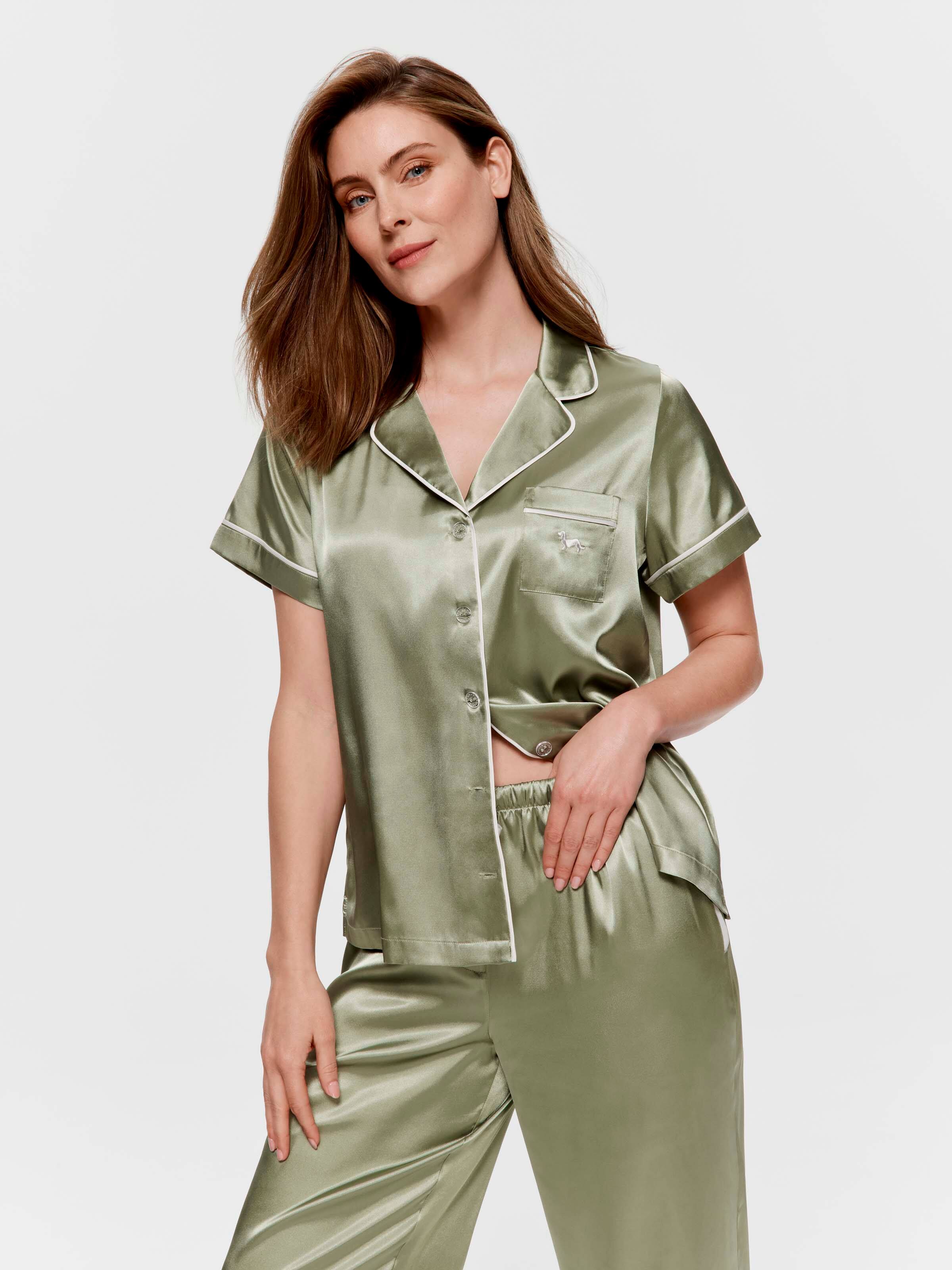 Sage Chic Satin Short Sleeve & Pant Pj Set