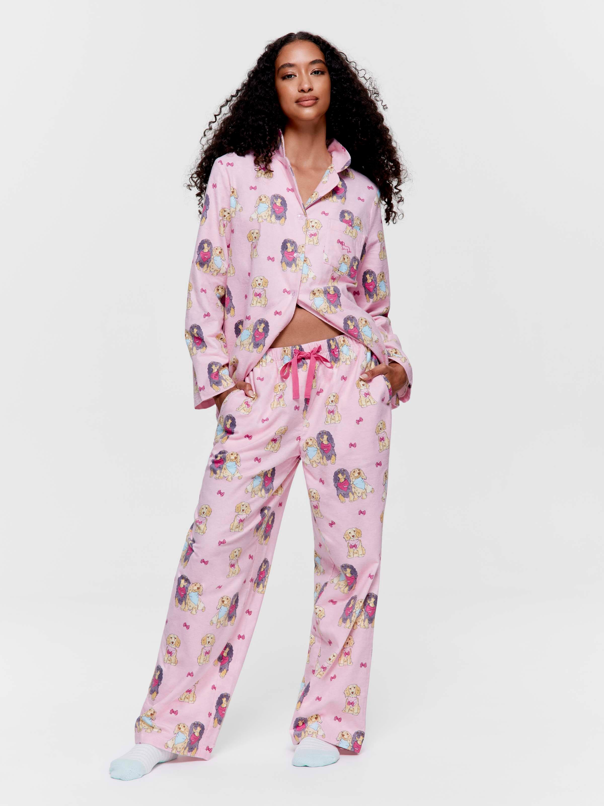 Cute Bow Dogs 100% Cotton Flannelette Classic Pj Set