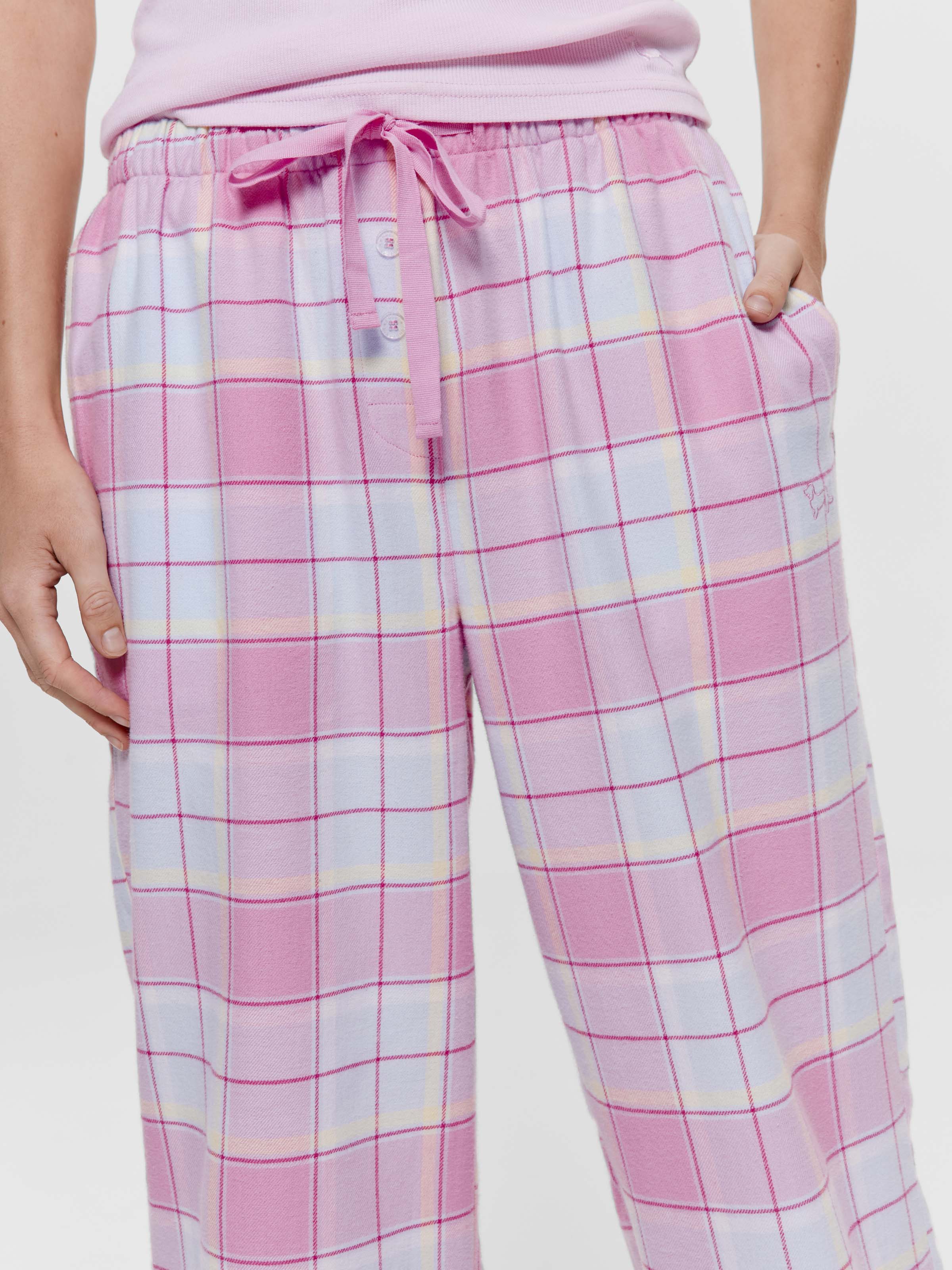 Pink Pastel Check 100% Cotton Flannelette Classic Pj Pant