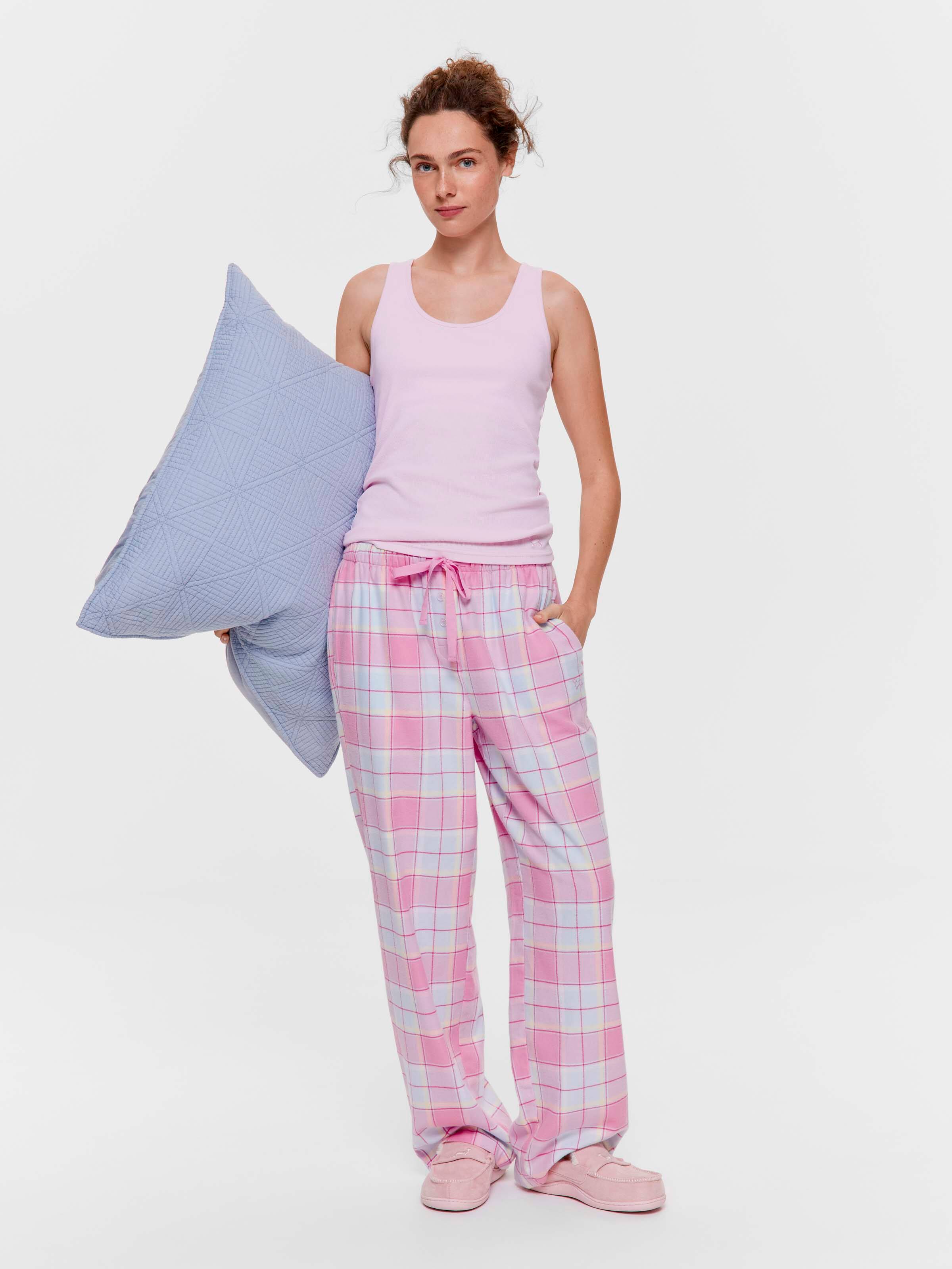 Pink Pastel Check 100% Cotton Flannelette Classic Pj Pant