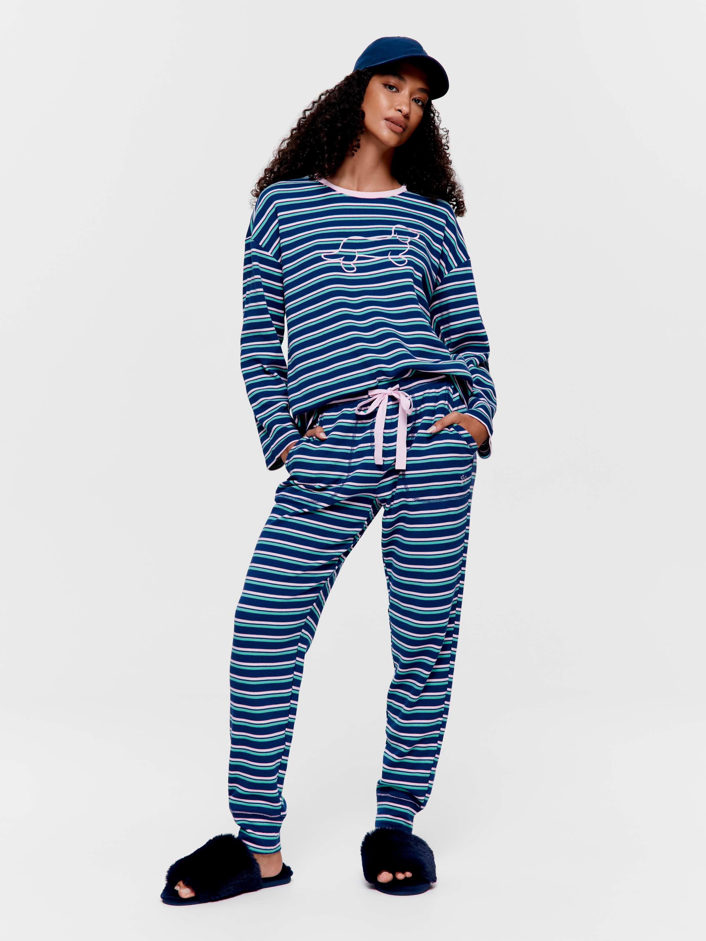 Navy Stripe Waffle Easy Pj Pant