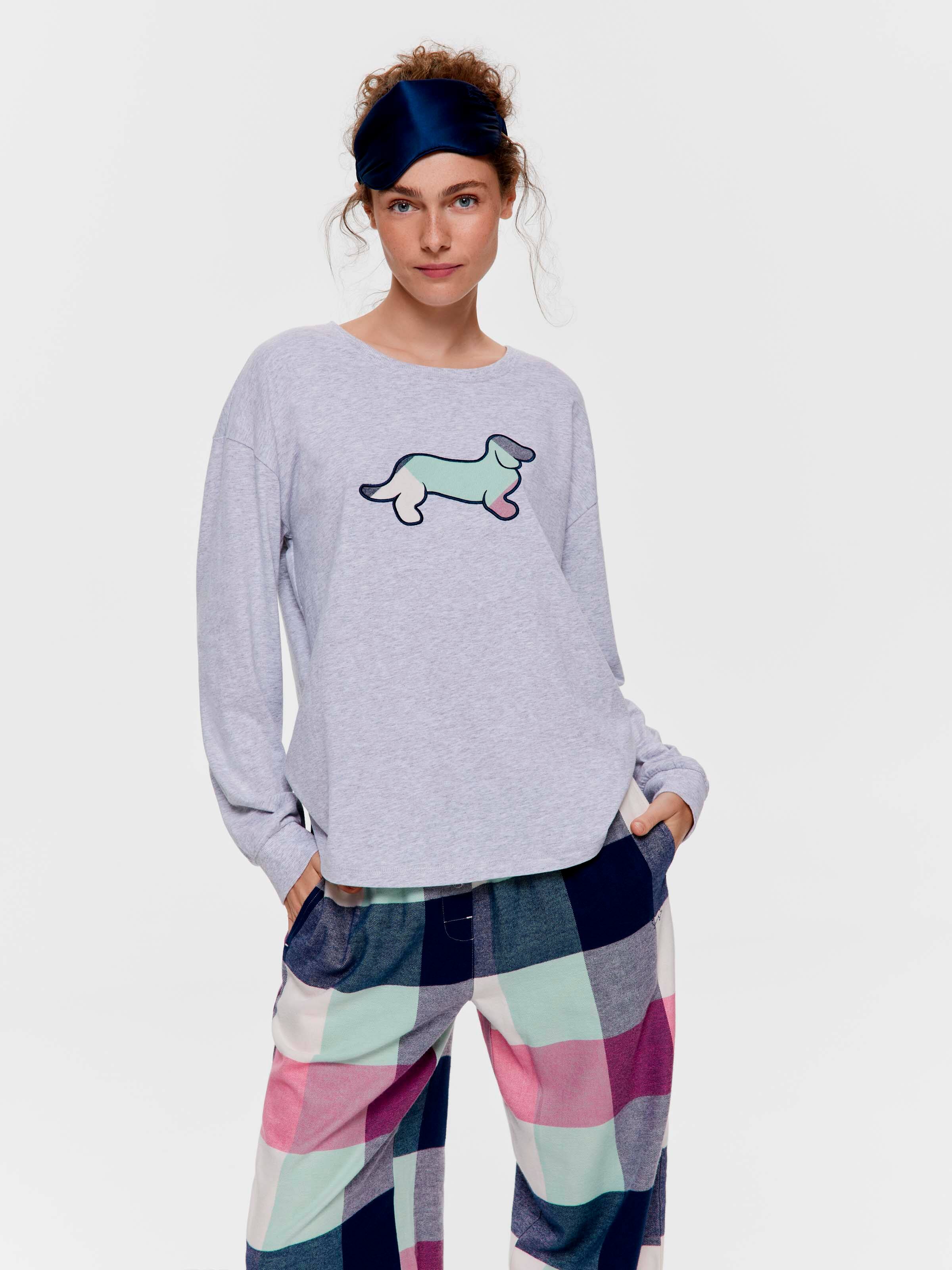 Grey Buffalo Check Penny Applique Long Sleeve Top