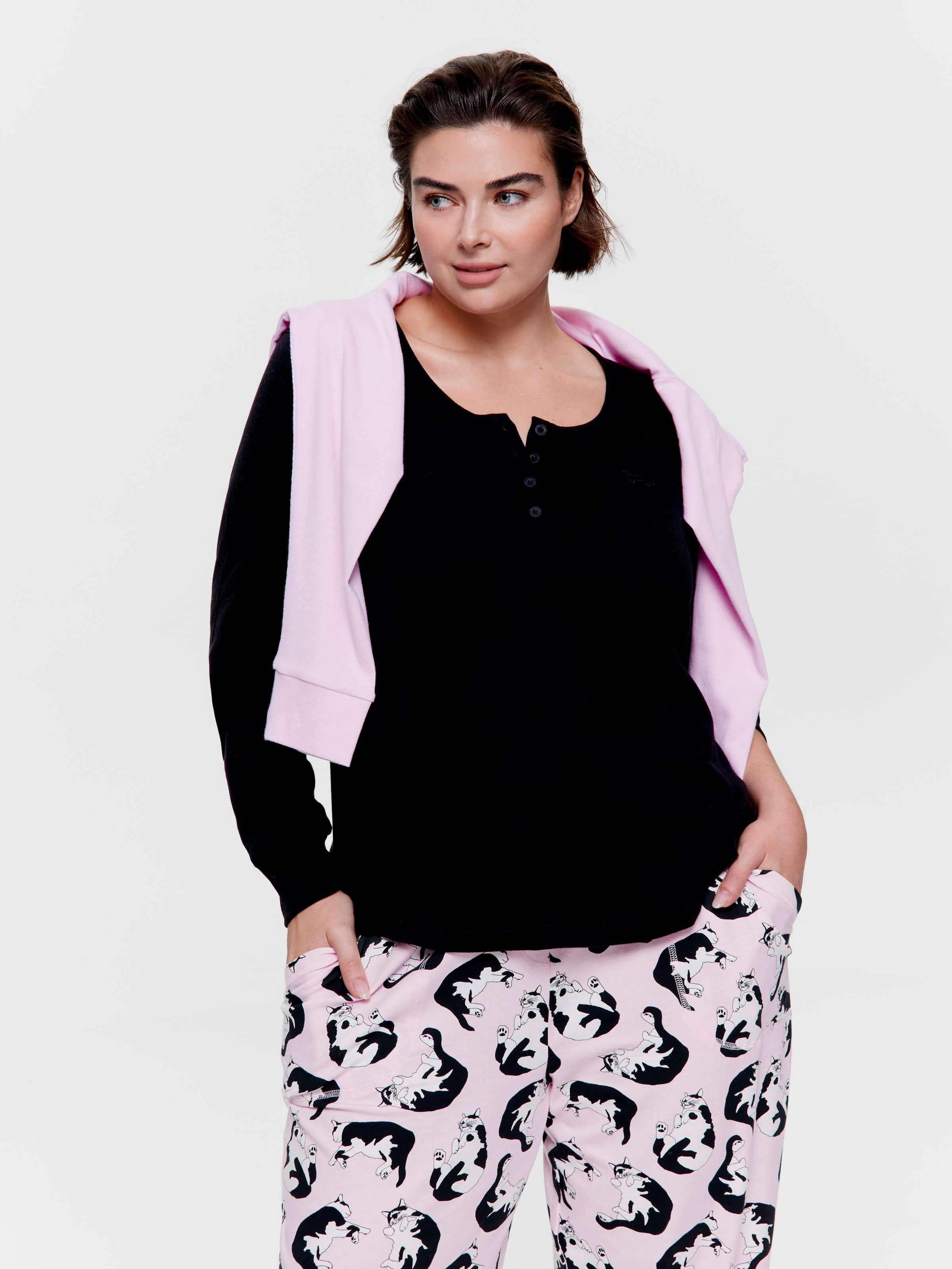 P.A. Plus Classic Rib Henley Long Sleeve Top