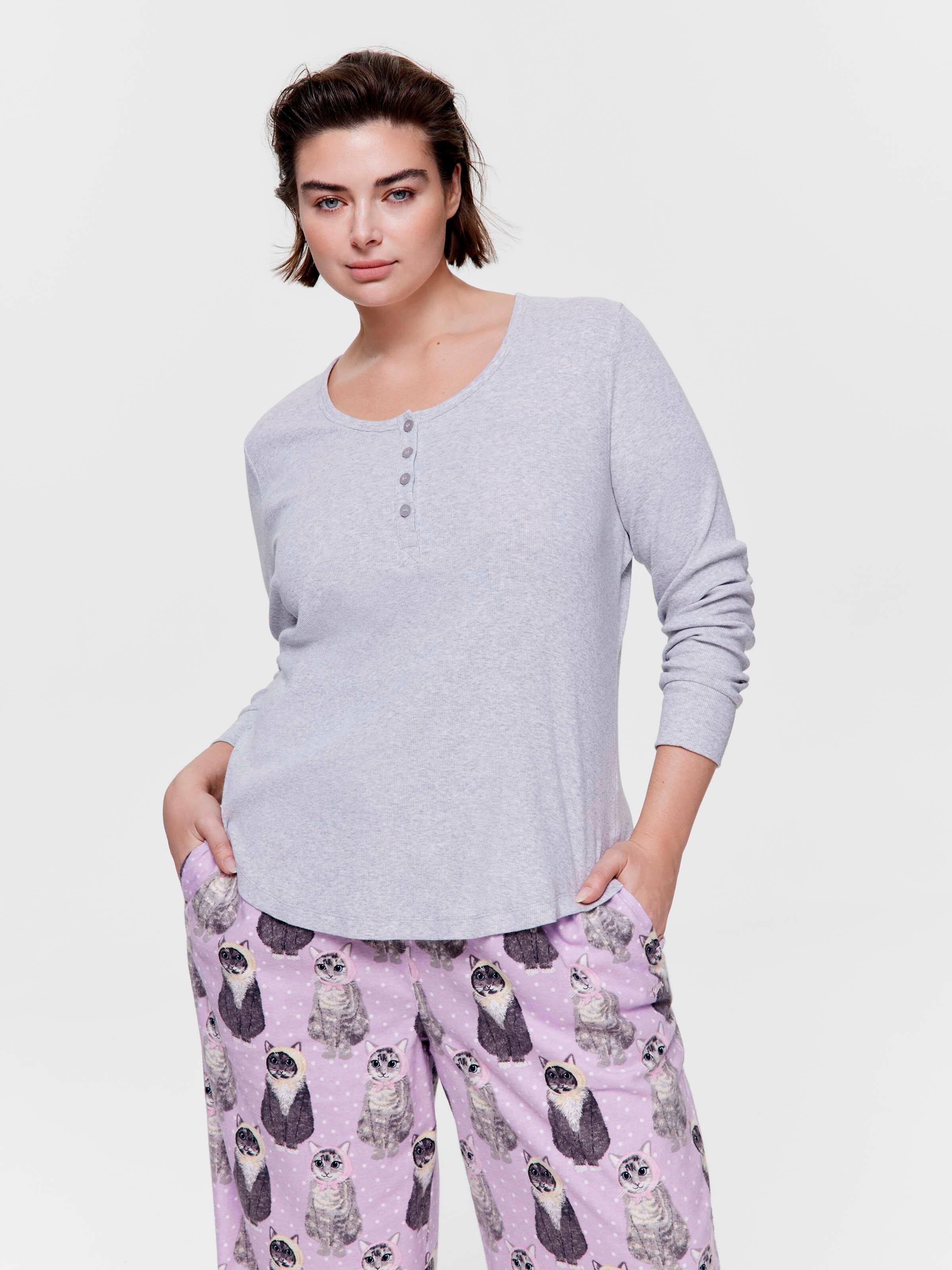 P.A. Plus Classic Rib Henley Long Sleeve Top