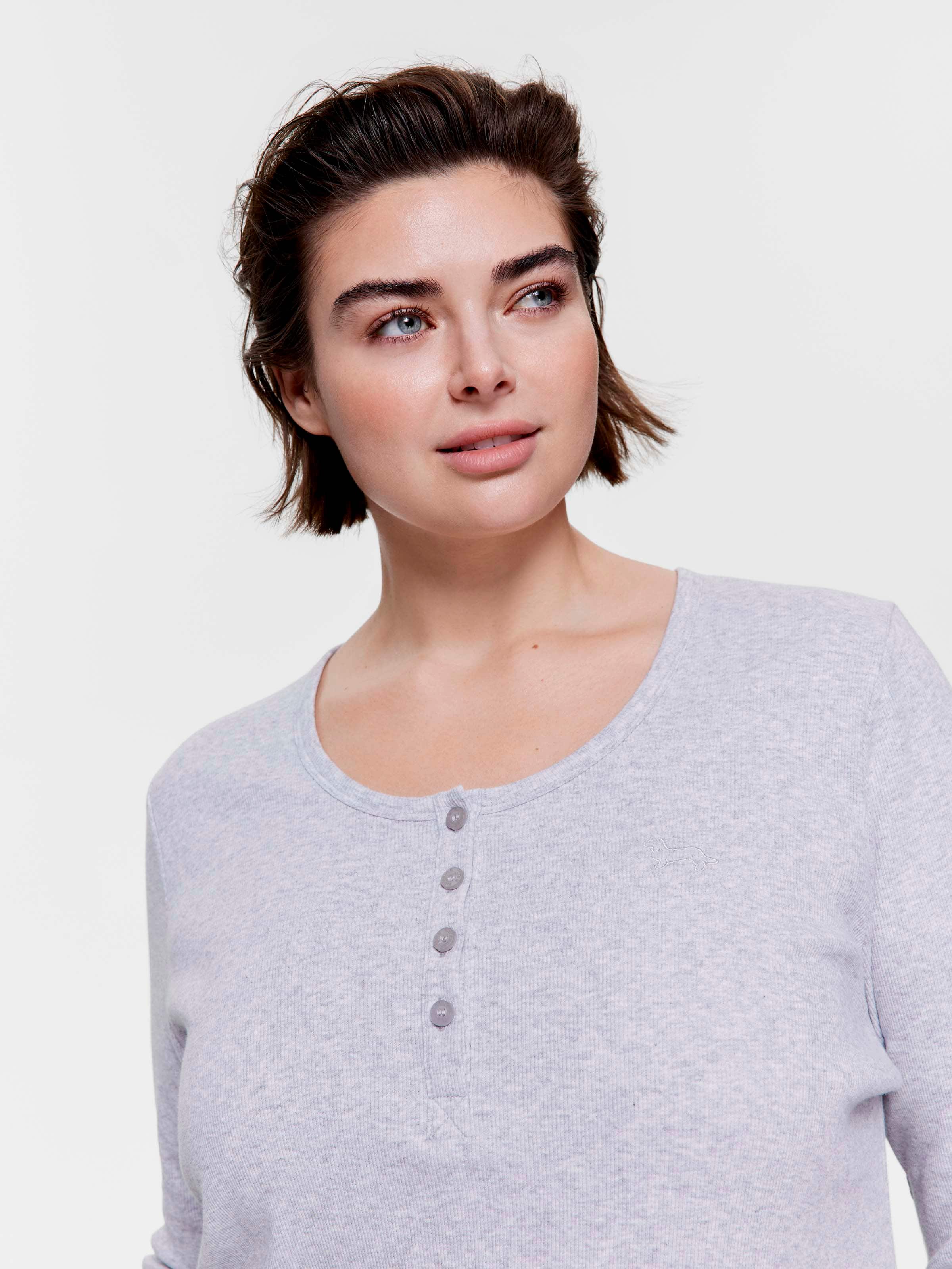 P.A. Plus Classic Rib Henley Long Sleeve Top