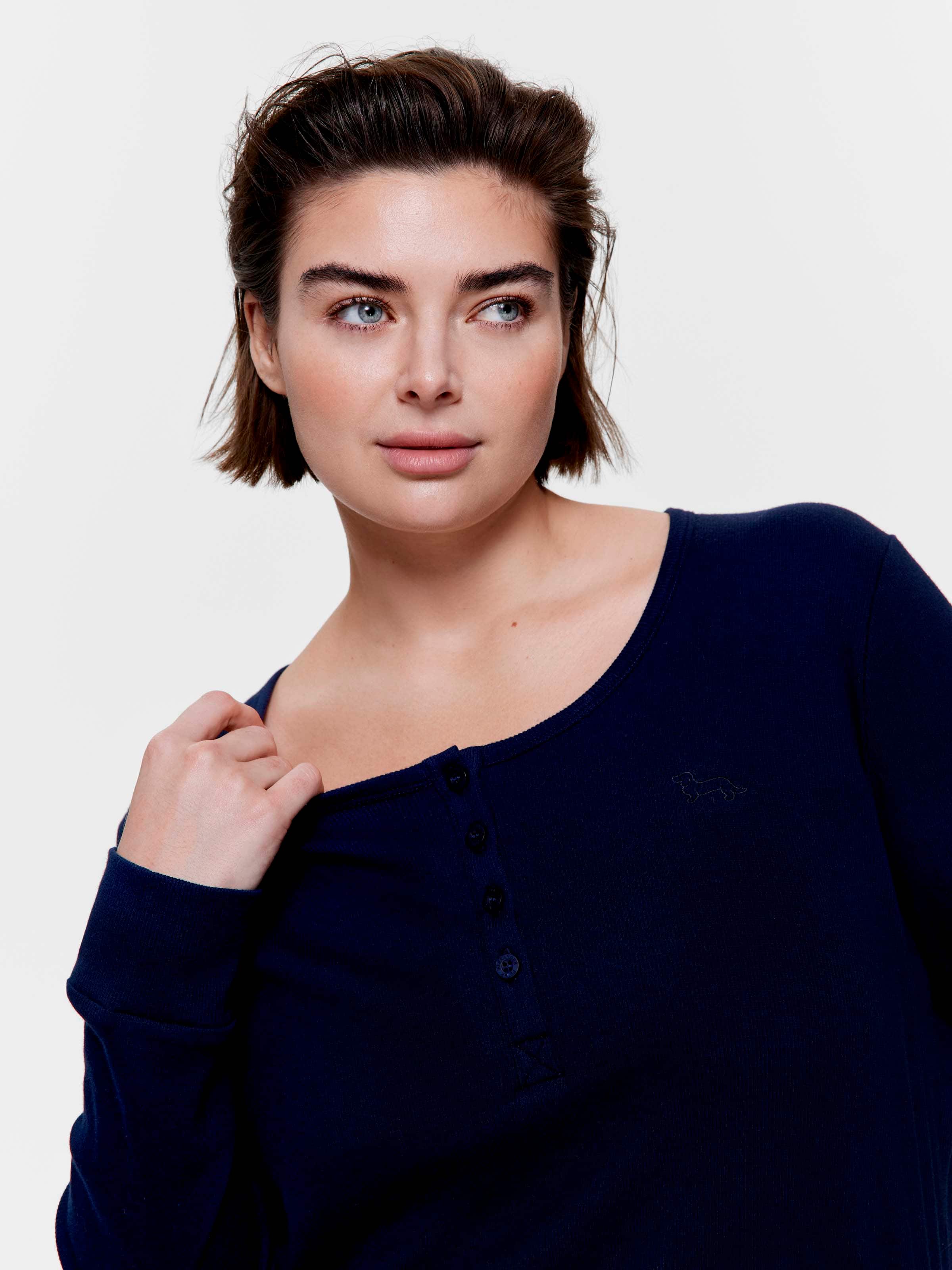 P.A. Plus Classic Rib Henley Long Sleeve Top