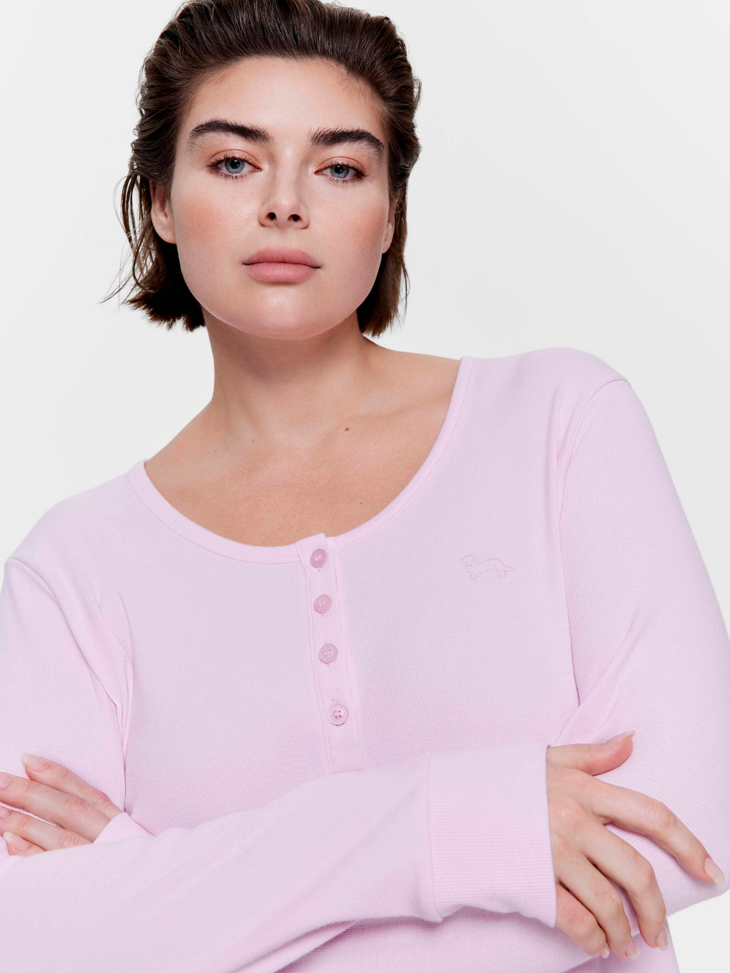 P.A. Plus Classic Rib Henley Long Sleeve Top