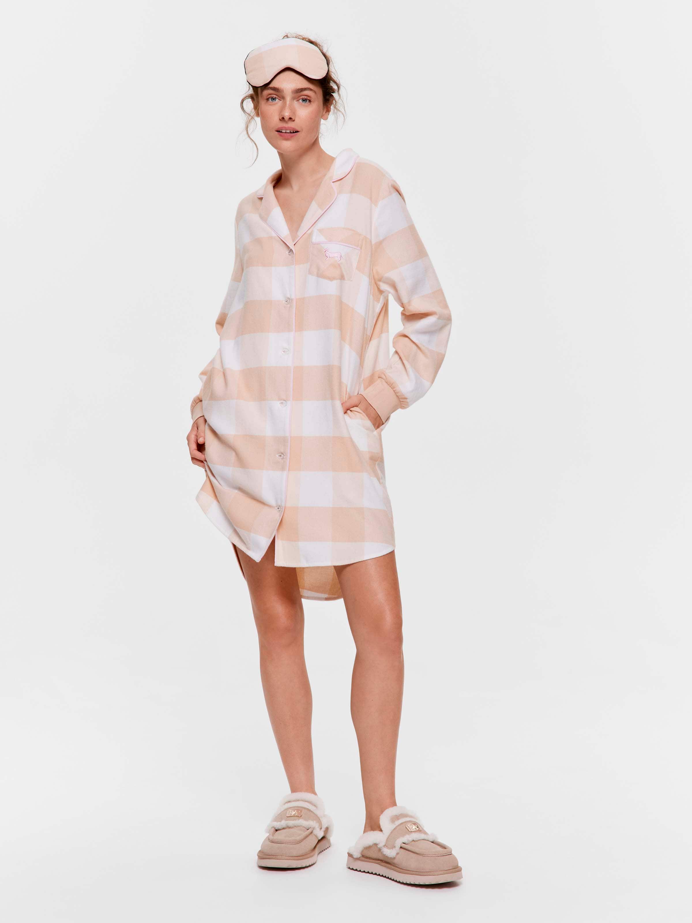Caramel Gingham 100% Cotton Flannelette Nightshirt