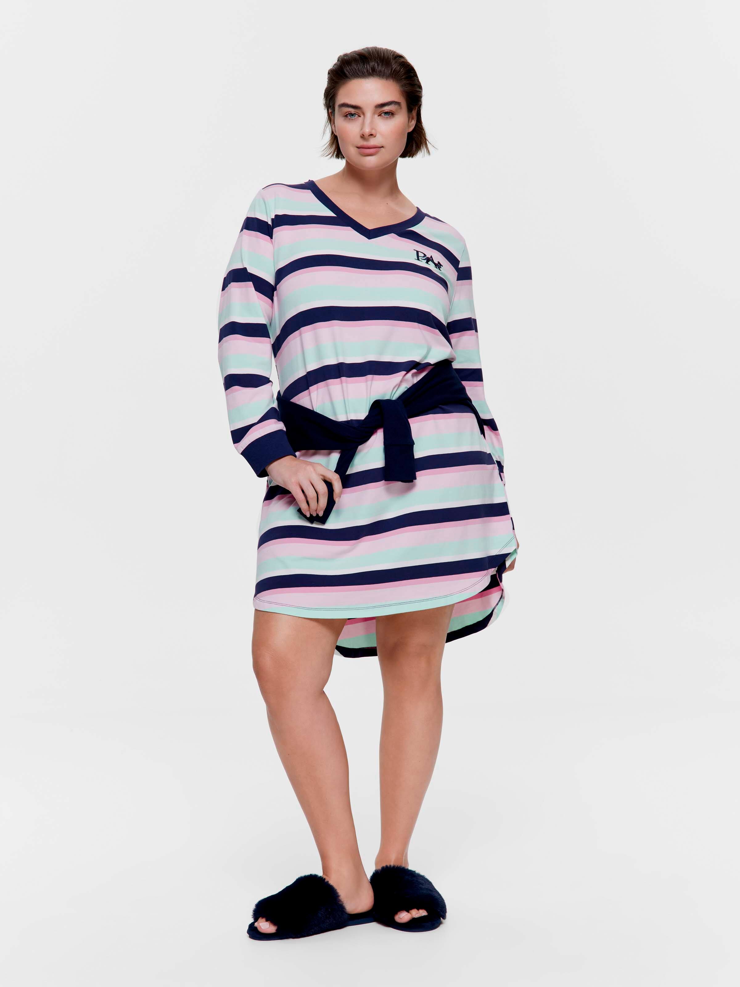 P.A. Plus Stripe V Neck Long Sleeve Nightie