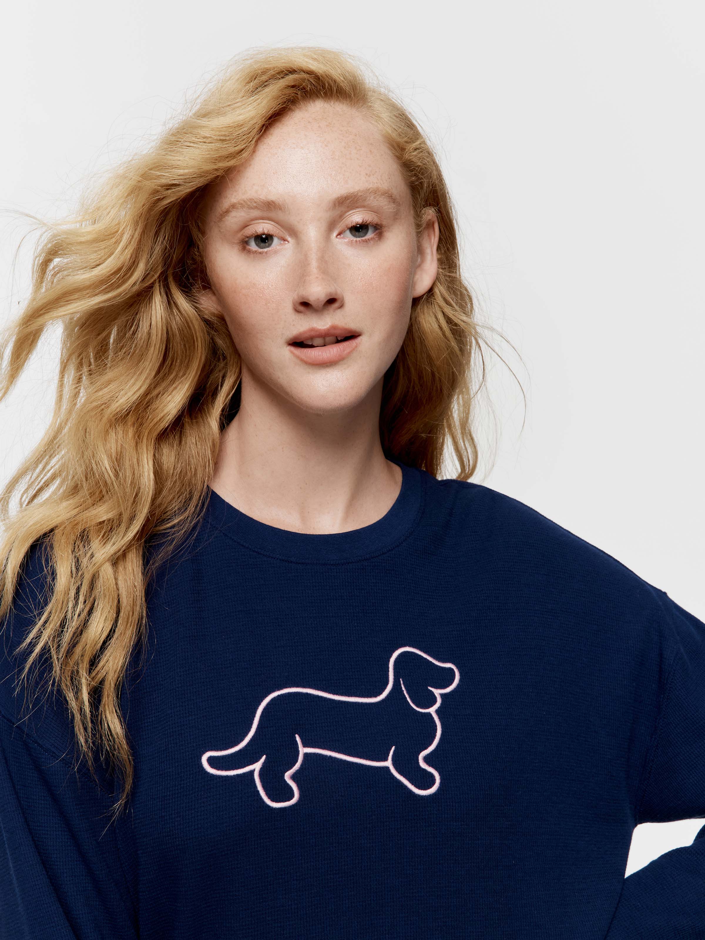 Navy Pa Waffle Long Sleeve Nightie