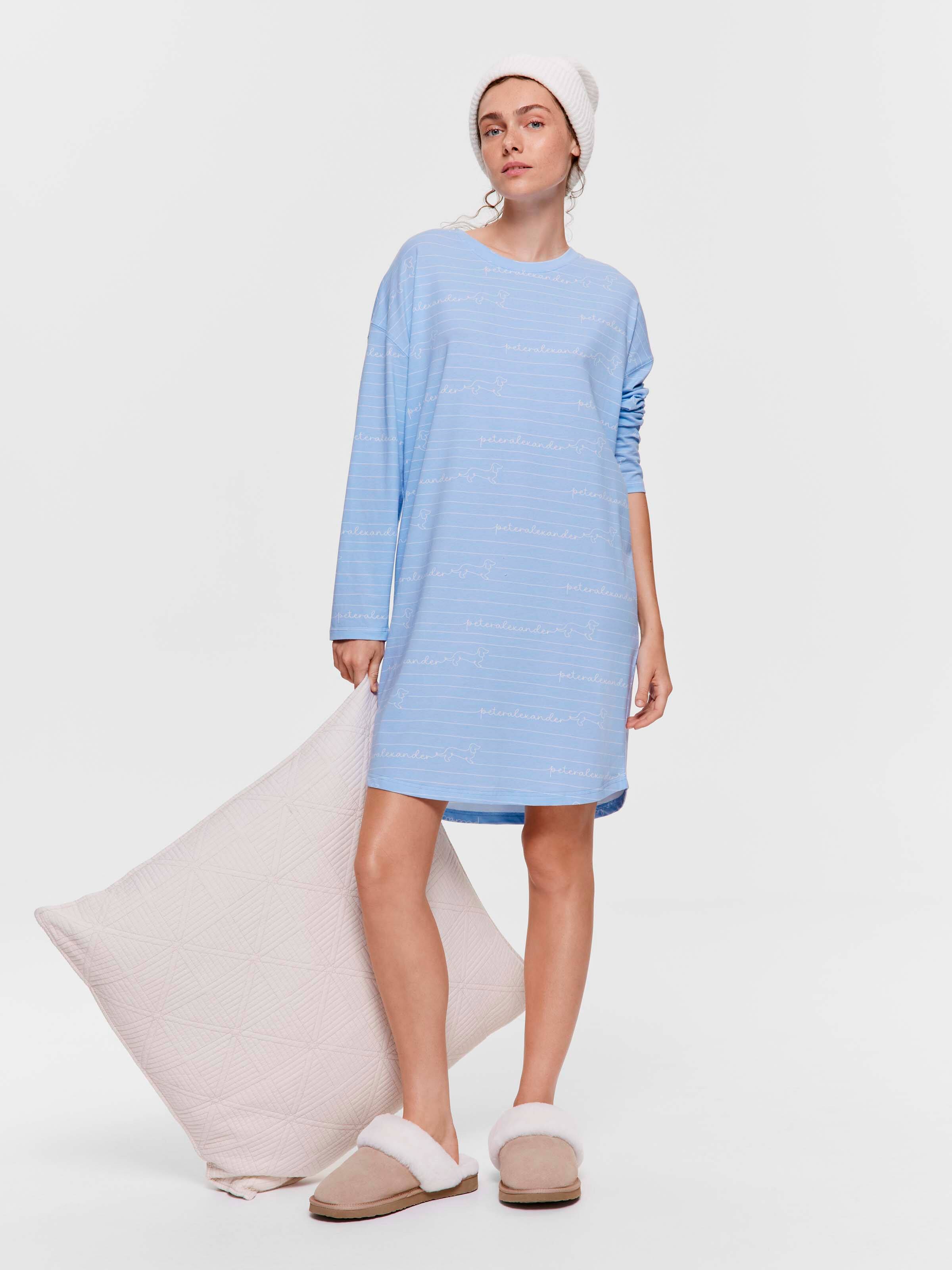 Blue Script Long Sleeve Nightie