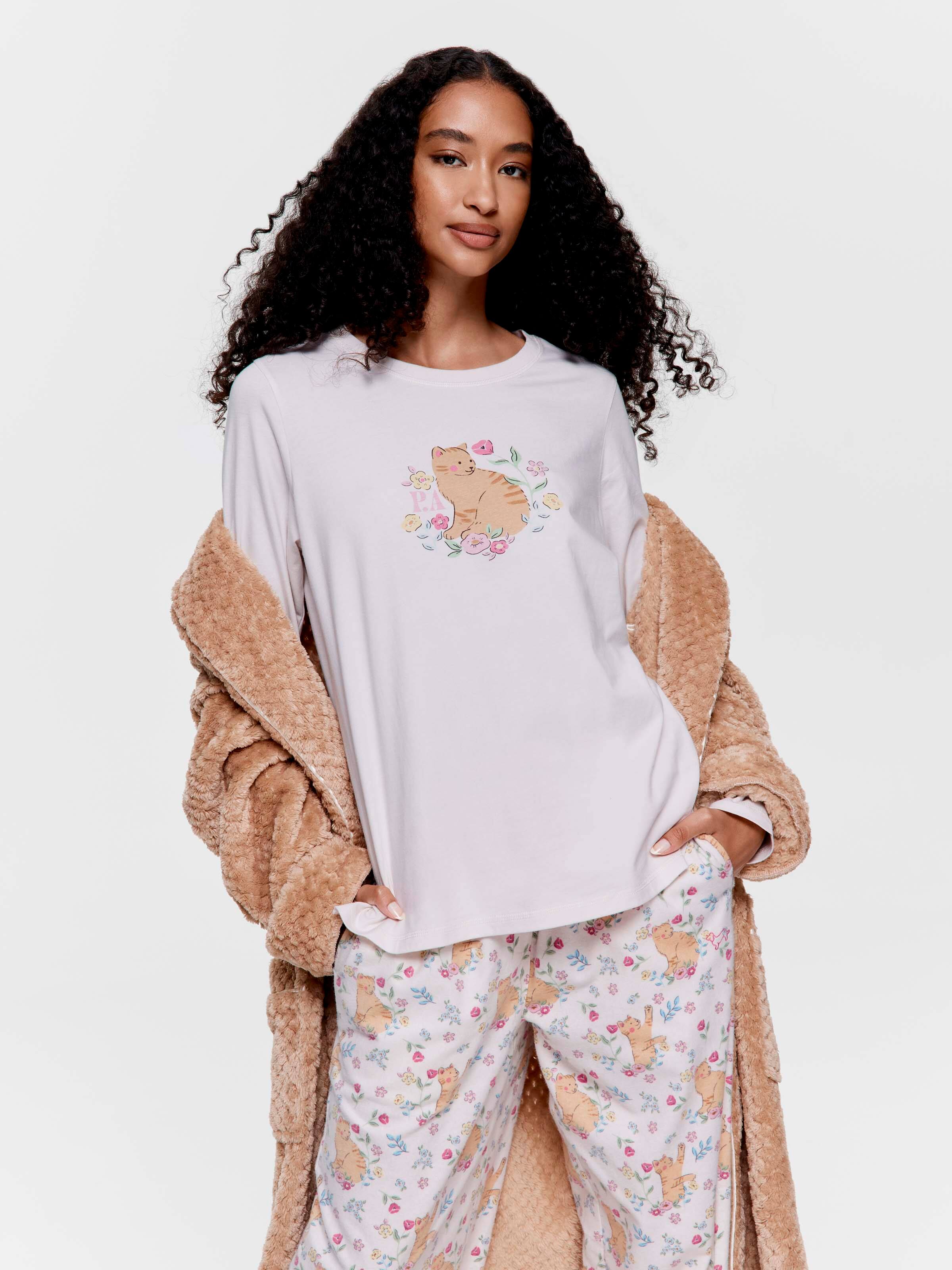 Flower Cat 100% Cotton Long Sleeve Top