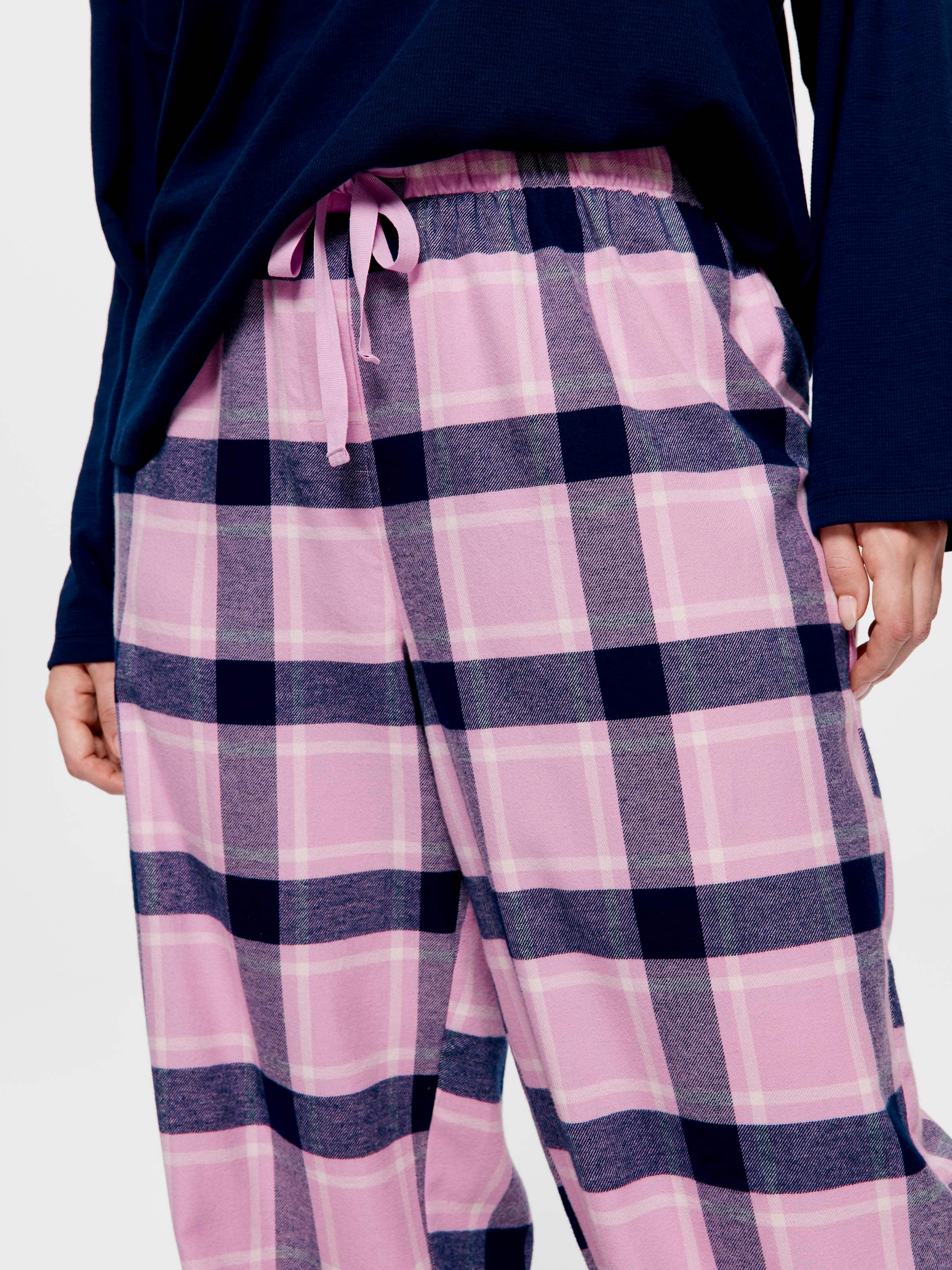 P.A. Plus Navy Lilac Check 100% Cotton Flannelette Classic Pj Pant