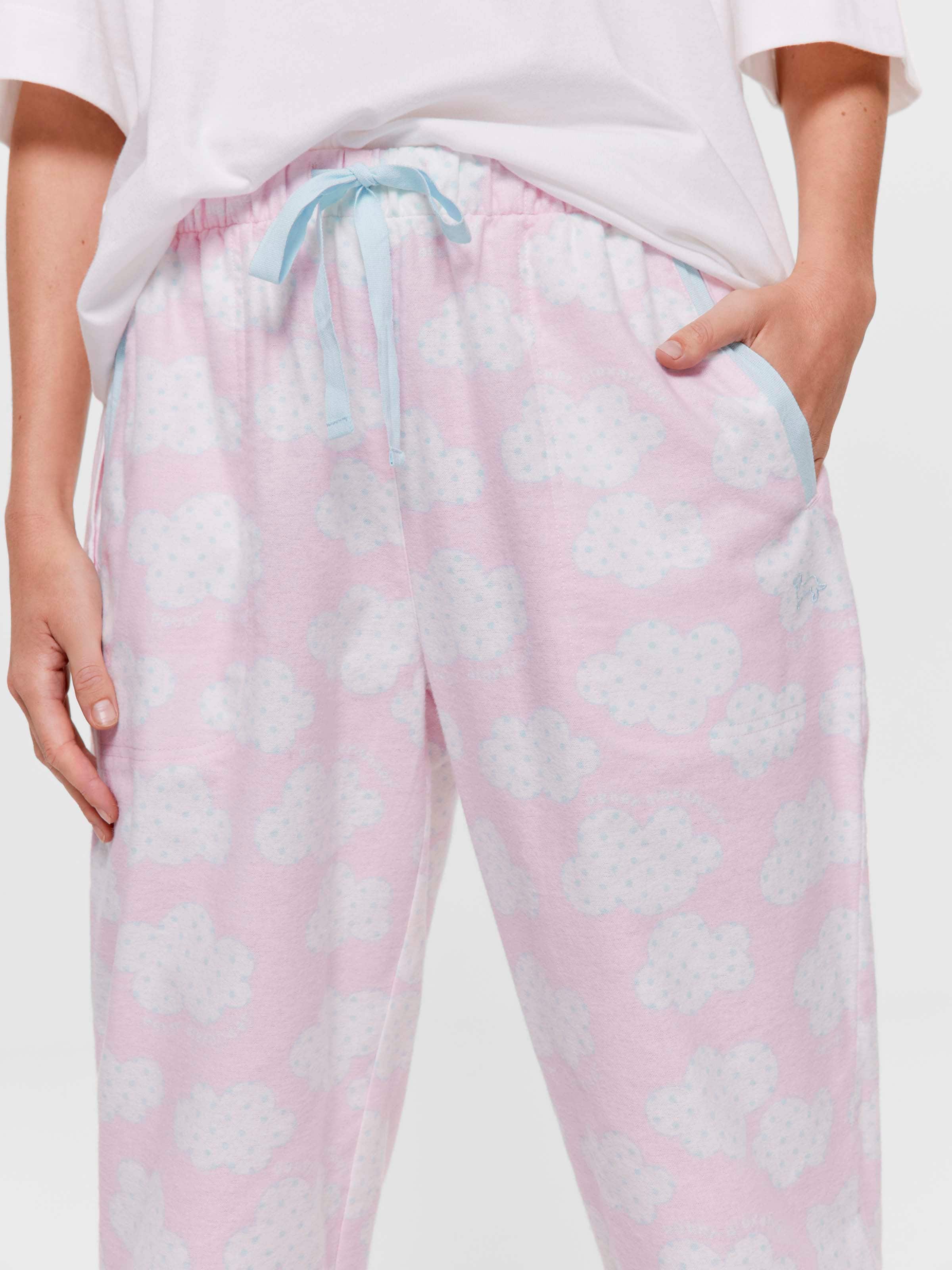 Pink Cloud 100% Cotton Flannelette Roll Up Pj Pant